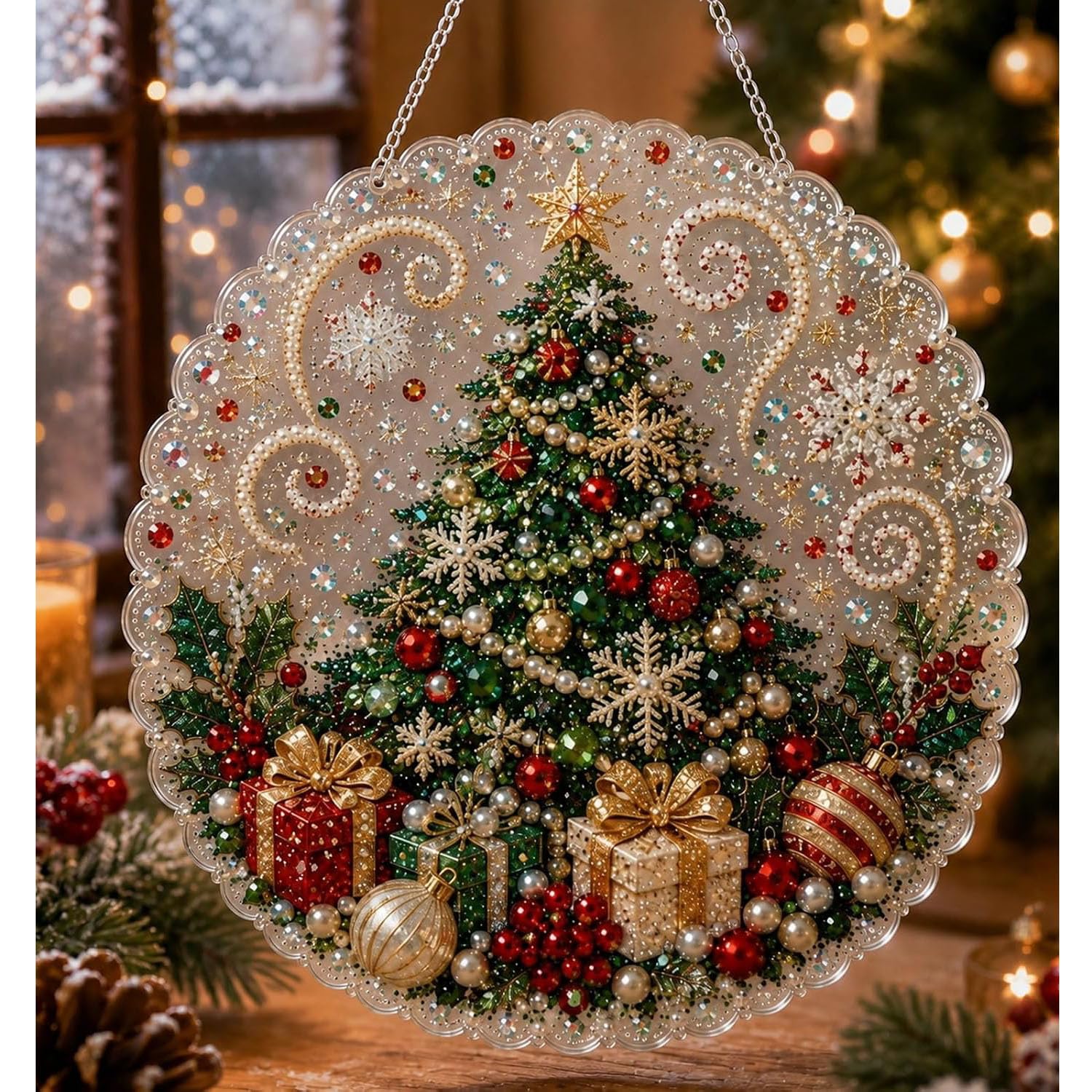 zoocco Christmas Pearl Diamond Painting Suncatcher Kit, 3D Bead Ornament (BB)