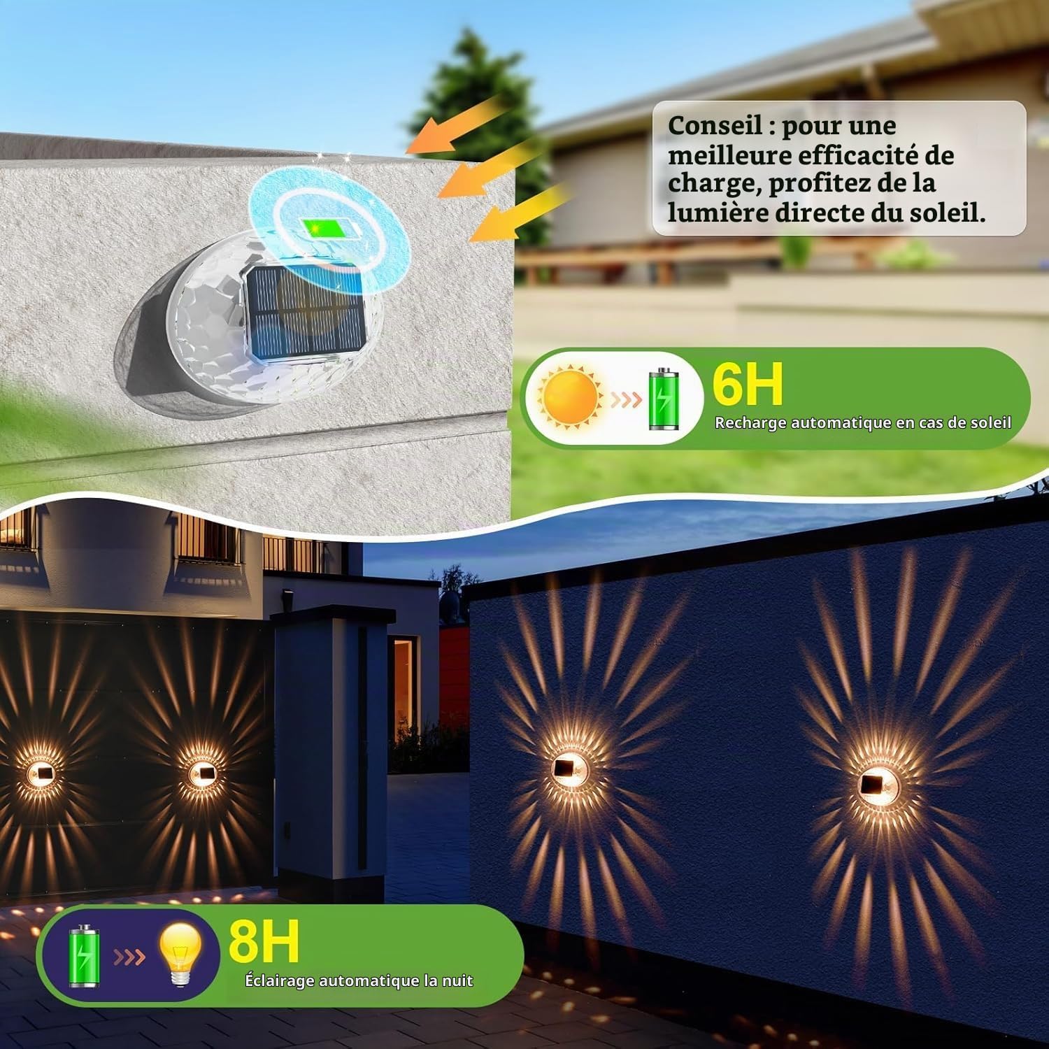 Quntis Lot de 8 Applique Solaire Exterieur avec Effet Lumineux à 360°