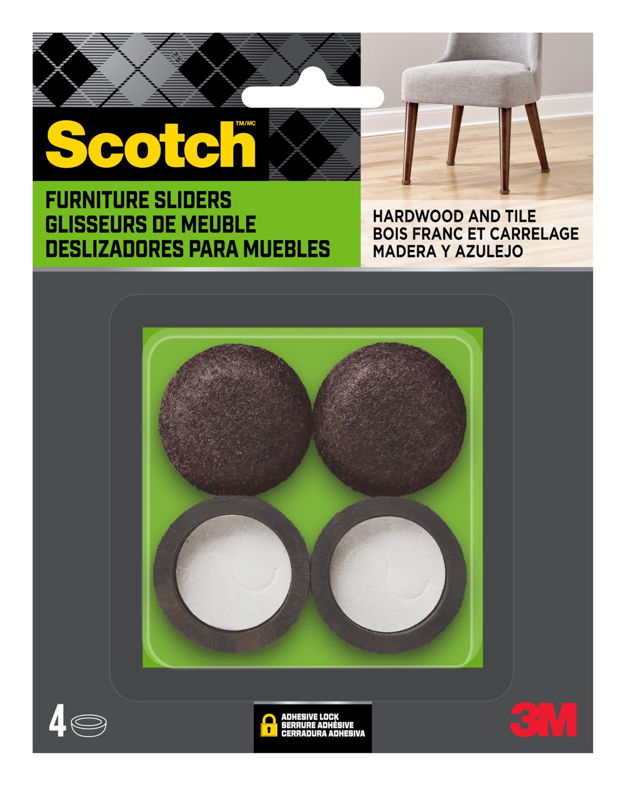 Scotch Felt Pad Cups 6-Pack of 4 1-1 4 in Round Adhesive Chair Leg Floor Protector for Hardwood