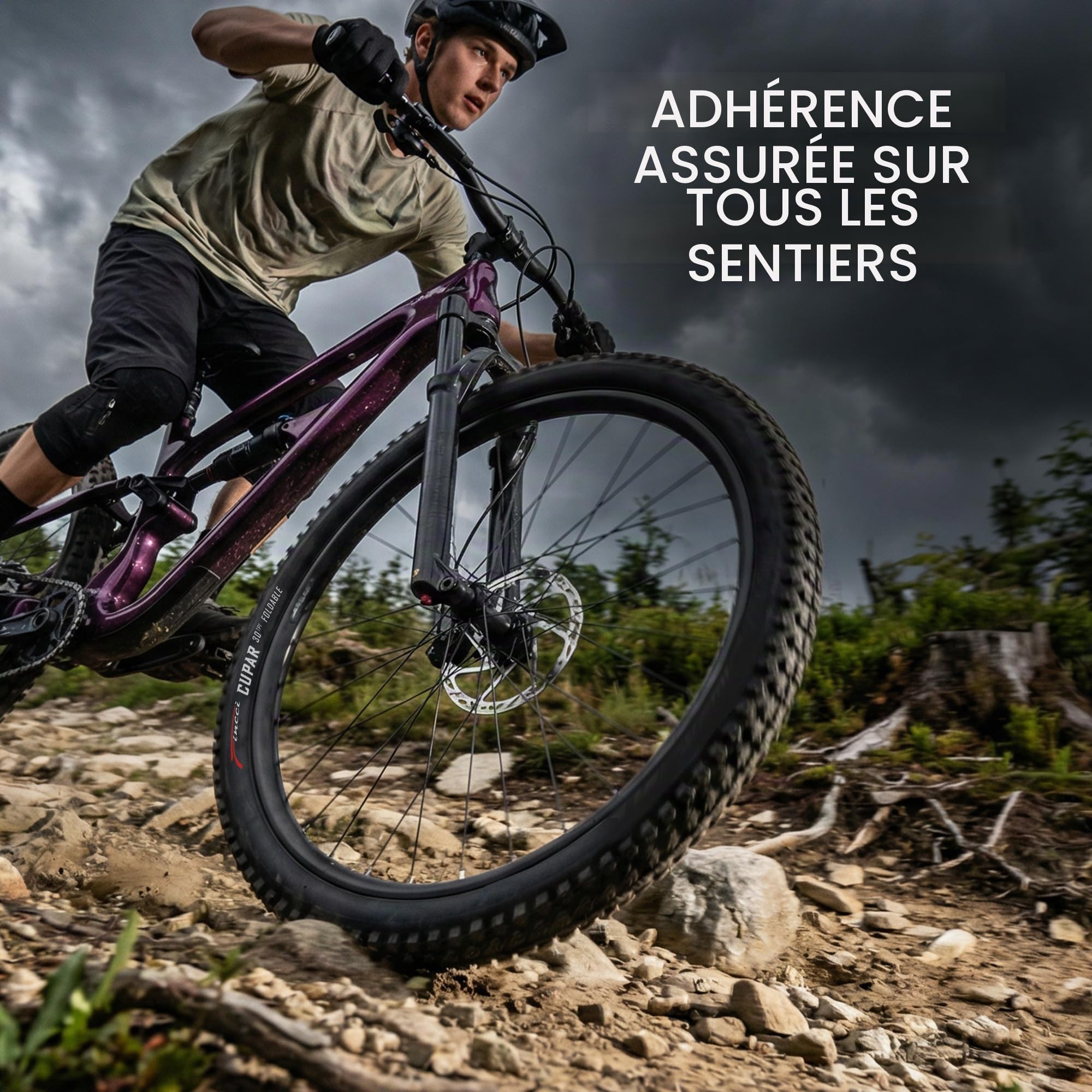Fincci Pneu VTT 26 Pouces 26x2.125 57-559 Pneus Pliables VTC VAE Pack de 2 | Pneus Pliables - 30 TPI 40-60 PSI - Crampons Polyvalents Tout-Terrain Ville pour Électrique Urbain Sentiers Haute Durabilité