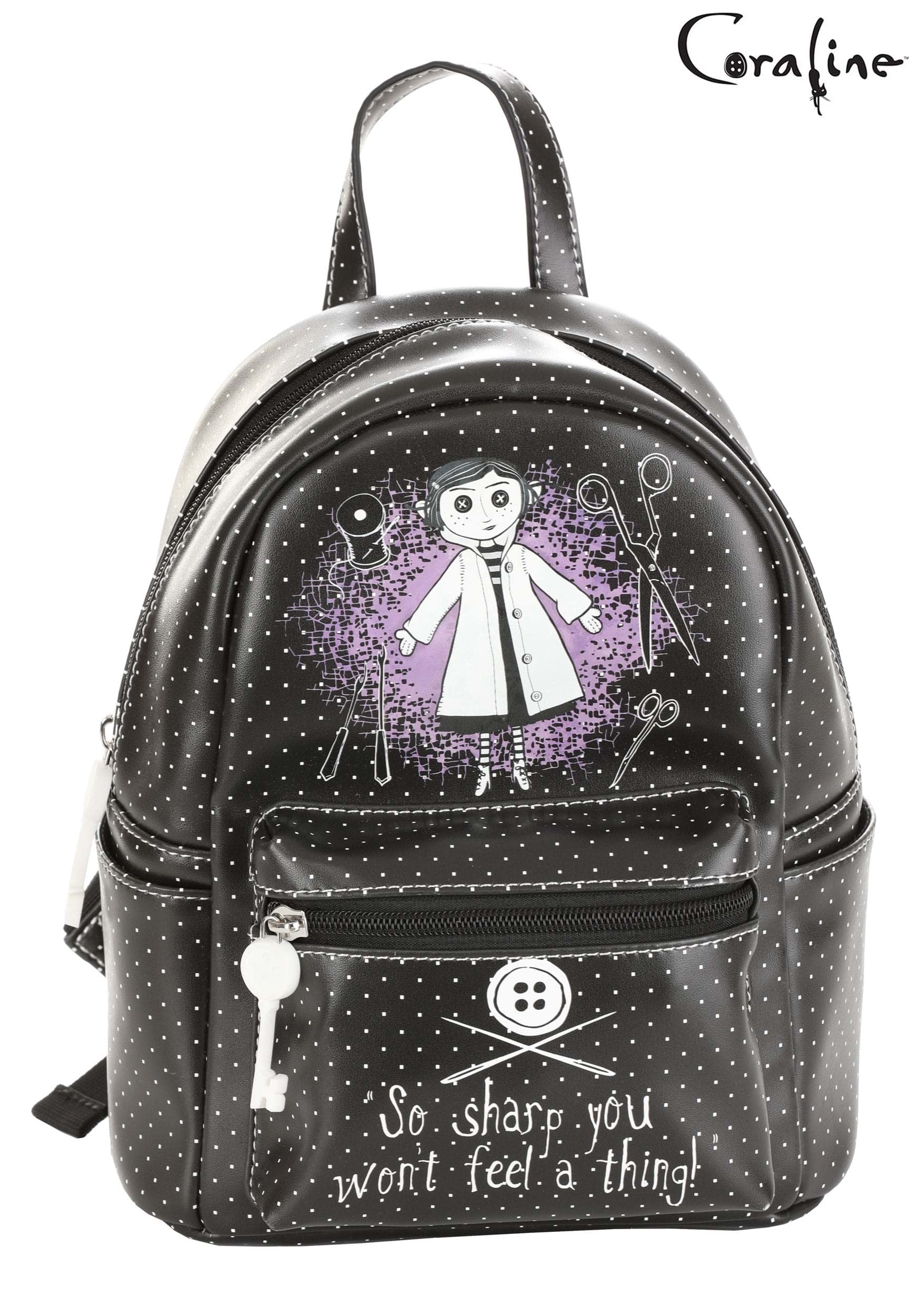FUN.COM Coraline Polka Dot Mini Backpack with Adjustable Straps and Side Pockets, Officially Licensed
