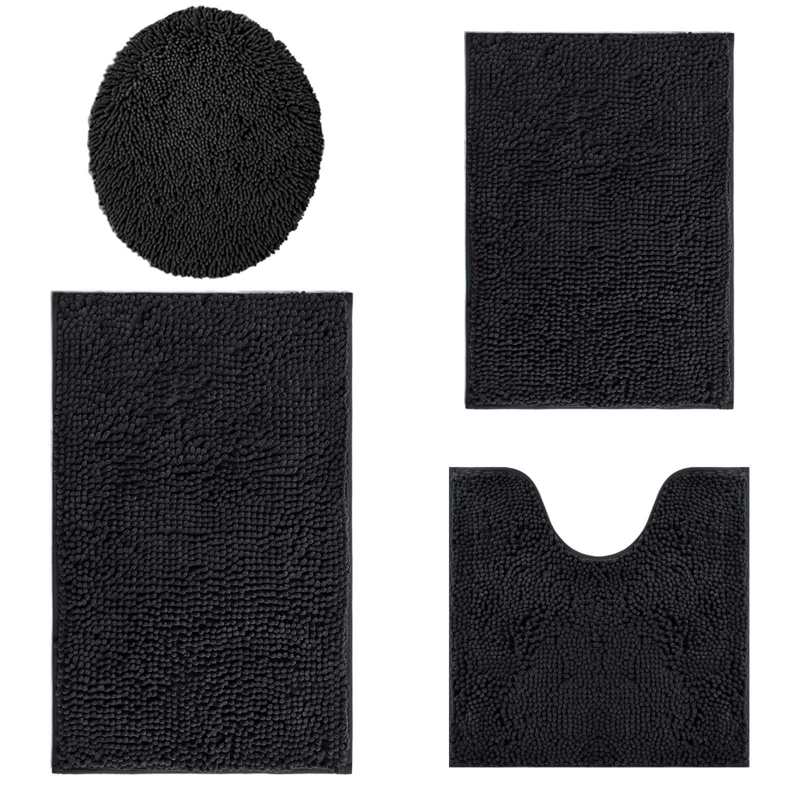 Bathroom Rugs Sets 4 Piece, Extra Soft Absorbent Chenille Bath Rugs, Non Slip Rubber Backing Machine Washable Quick Dry Bath Mats for Bathroom Floor,