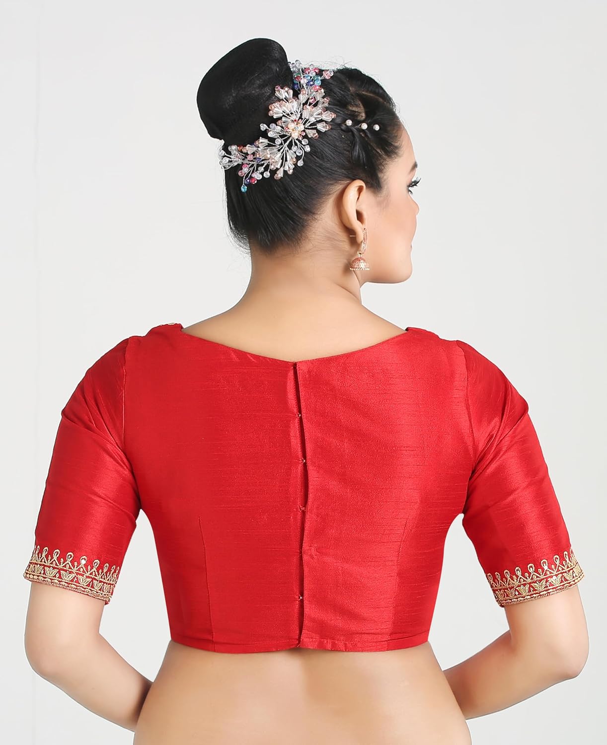 Women's Polyester Solid Pattern Embroidered Readymade Saree Blouse - Image 2