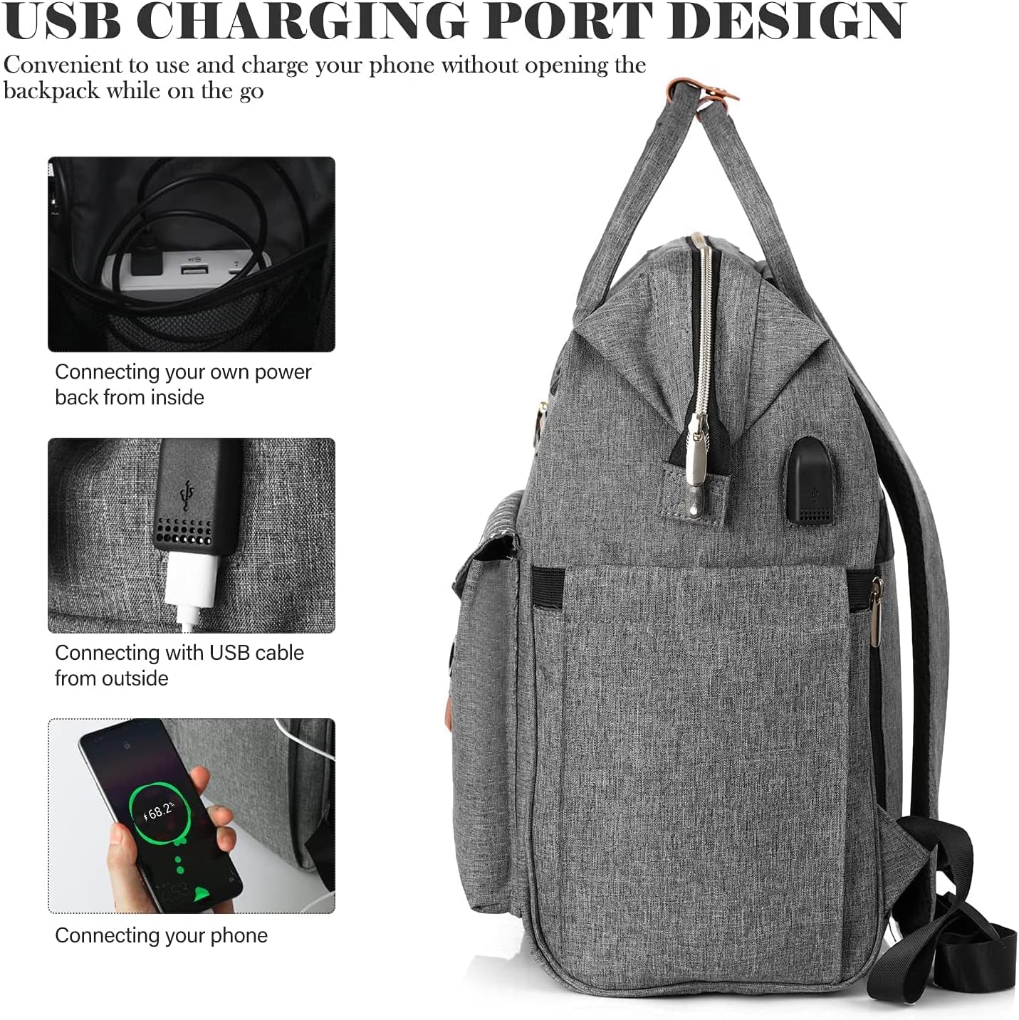 RJEU ノートパソコン用バックパック 女性用 旅行用バックパック USB充電ポート付き ファッション カレッジ 学校 ブックバッグ