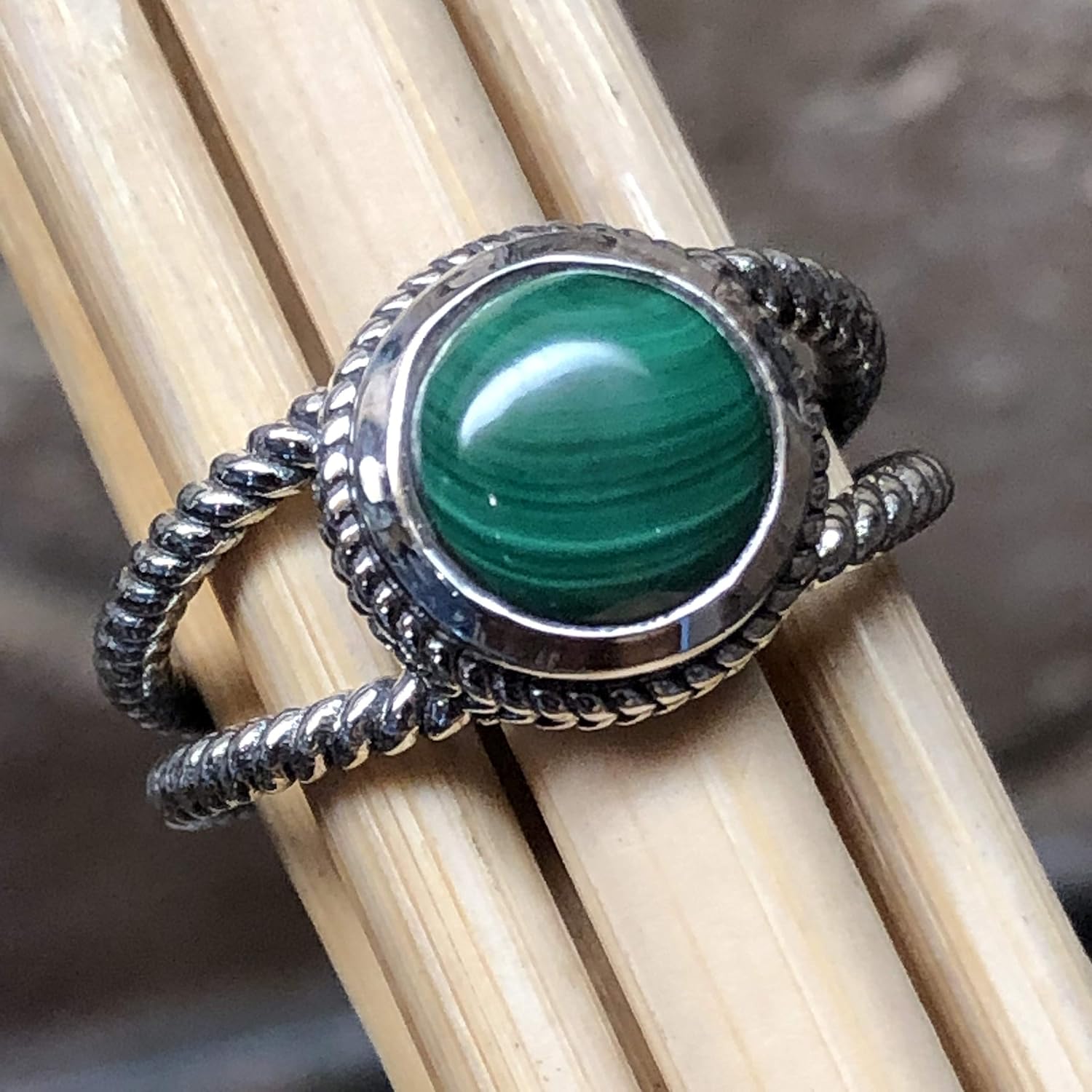 Natural Green Malachite 925 Solid Sterling Silver Engagement Ring Size 6, 7, 8, 9 - Image 8