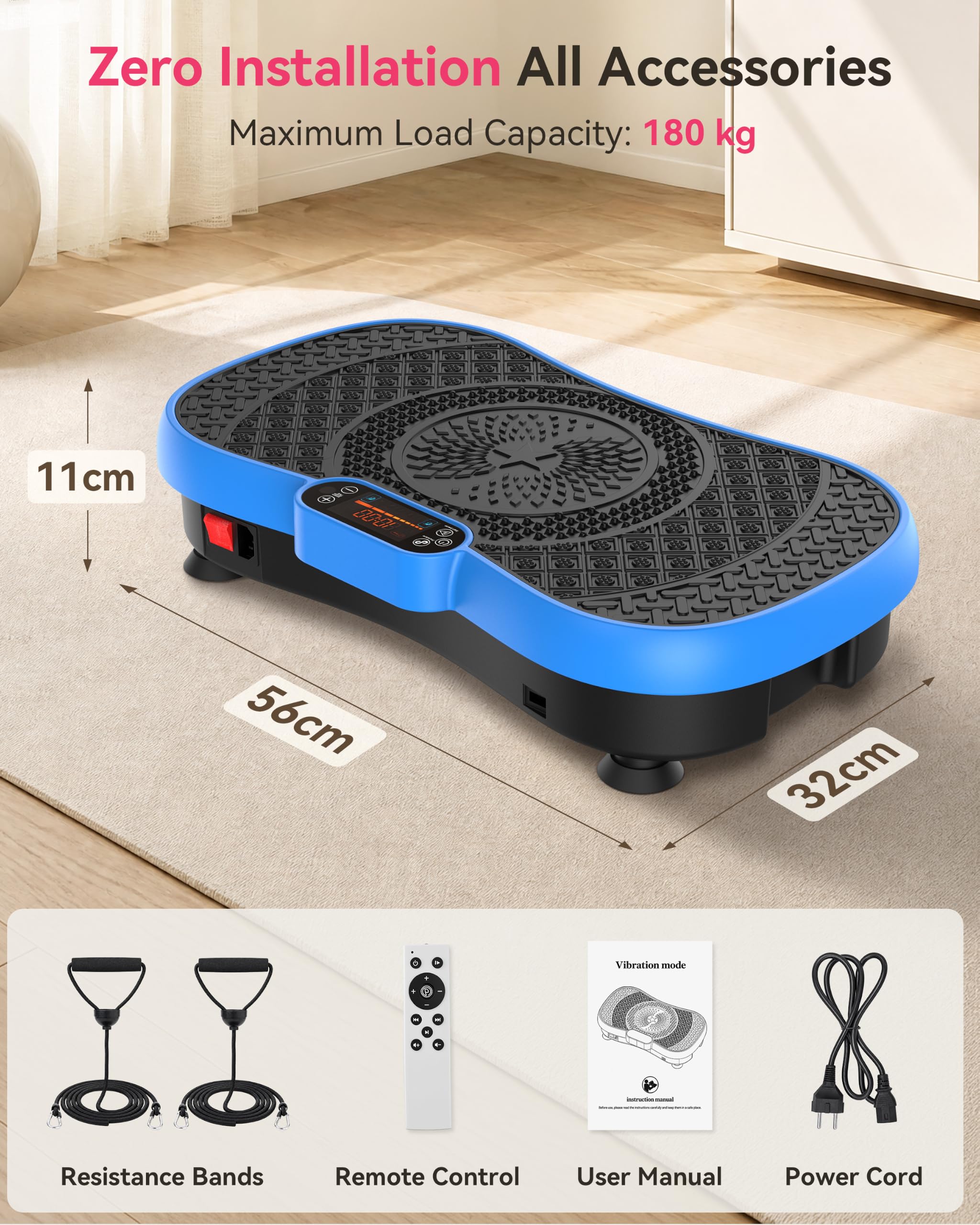 Pedana Vibrante, Vibration Plate Burever 180W, 200 Livelli di Intensità con 5 Programmi Preimpostati, Pedana Vibrante Per Allenamento Completo Con 2 Bande Elastiche E Telecomando