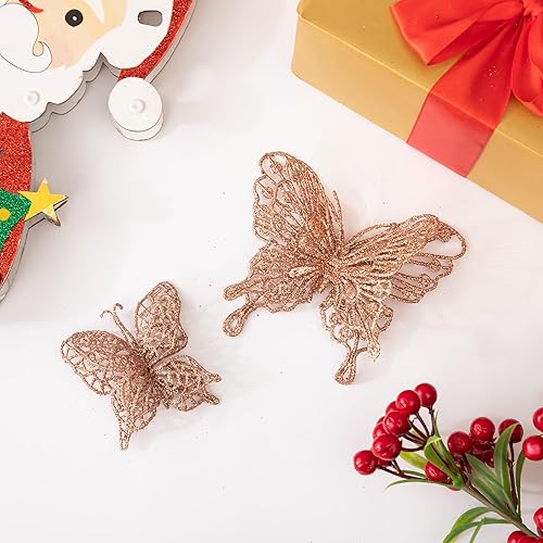 Miniatura 4 de 16 piezas de 2 tamaños de decoración de mariposa para árbol de Navidad, adornos de mariposa hueca con purpurina para árbol de Navidad y manualidades