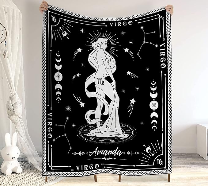 CHIARA CONTI11 Virgo Blanket, Constellations Blanket, 12 Horoscope Astrology Blanket, Customized Name Blanket for Virgo, Personalized Zodiac Blanket, Virgo Blanket Gift Family, Valentines Day Gifts 2