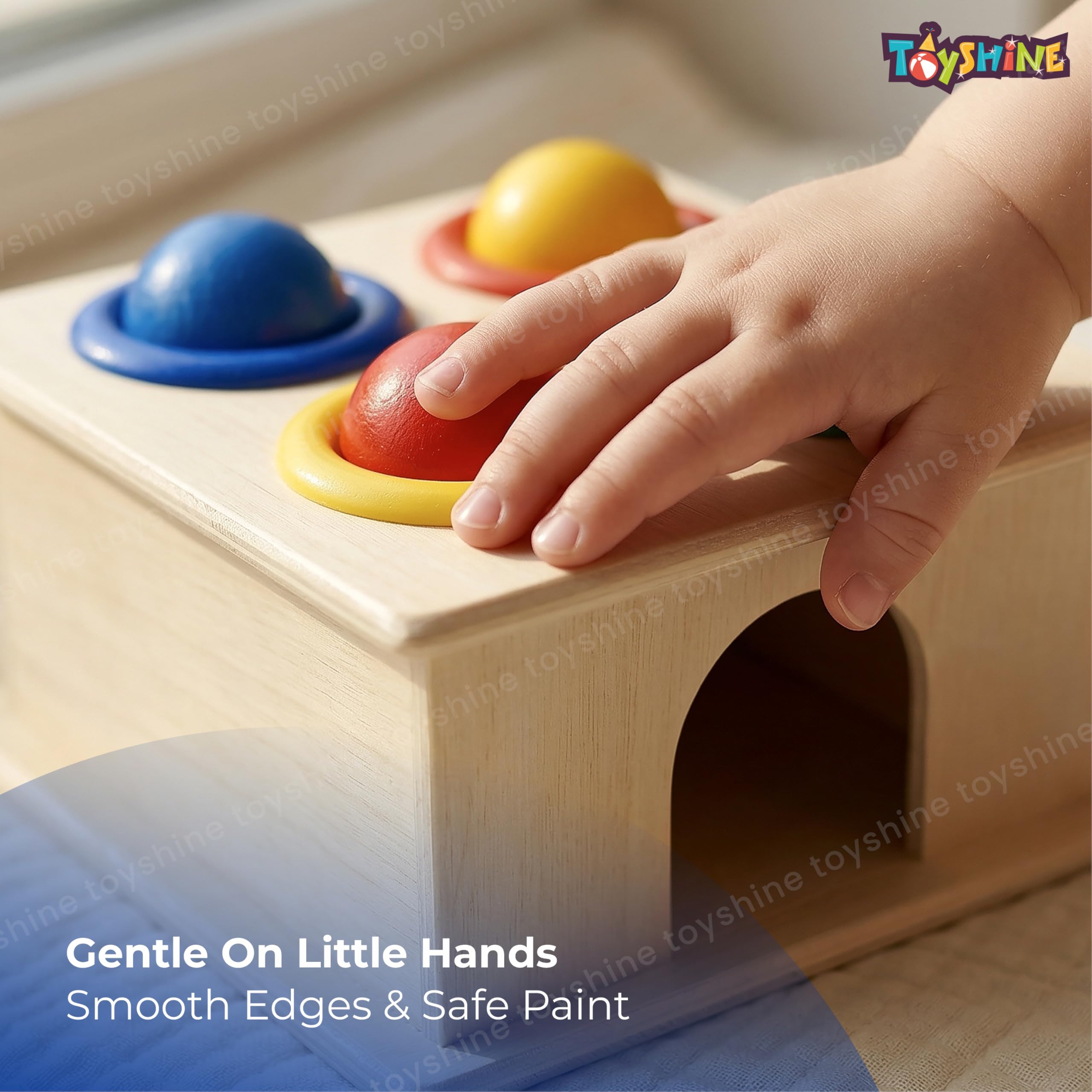 Toyshine Wooden Ball Hammer Pound Shape Sorter Toy for Toddlers 4 Balls 1 Hammer Toy Montessori Toys for Baby Boys & Girls Interactive Learning fine Motor Skills Toy 1