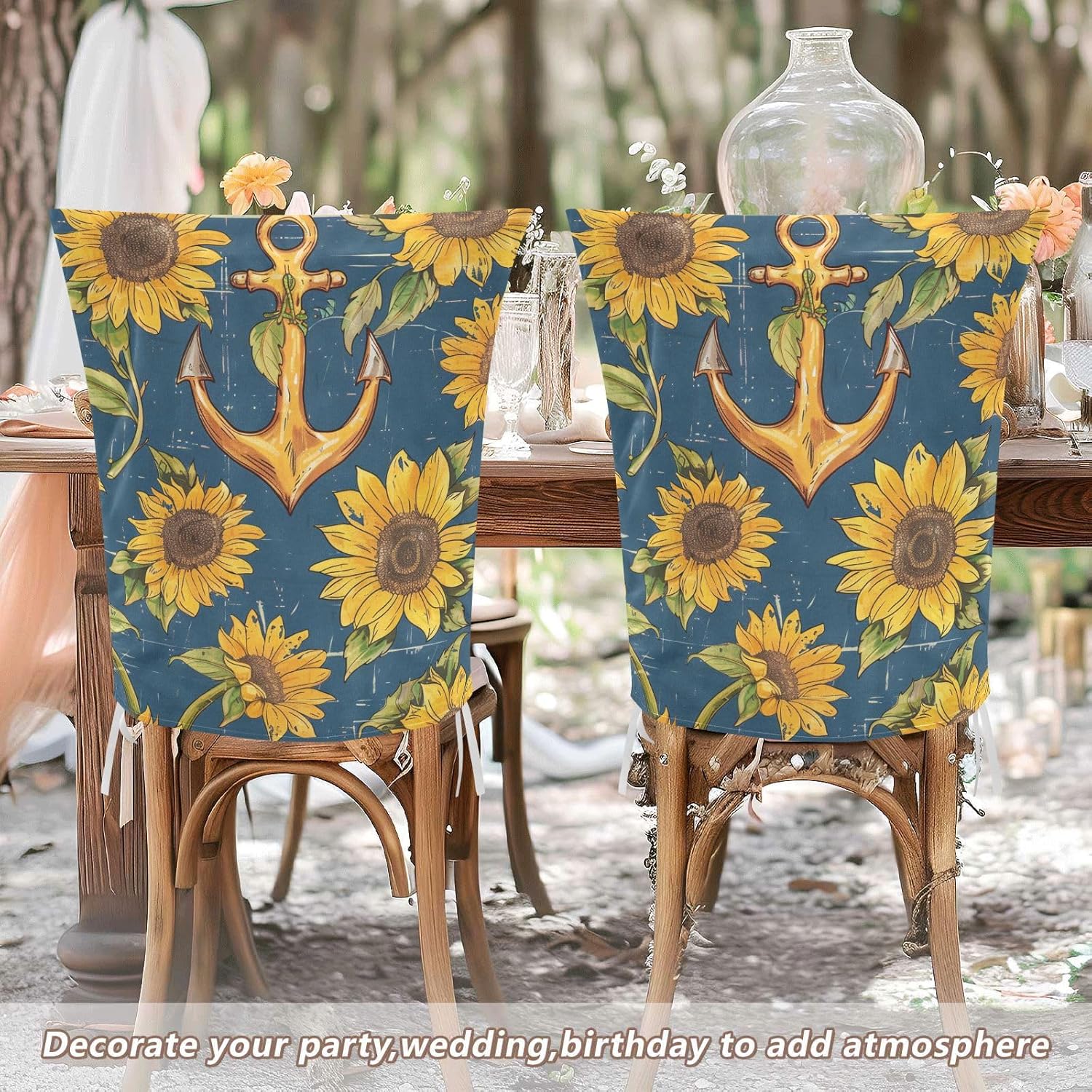 ALAZA Anchor Sunflowers Chair Back Cover Set of 6, Washable Reusable Removable Chair Slipcovers Decorative Chair Cover for Home Kitchen Wedding Party