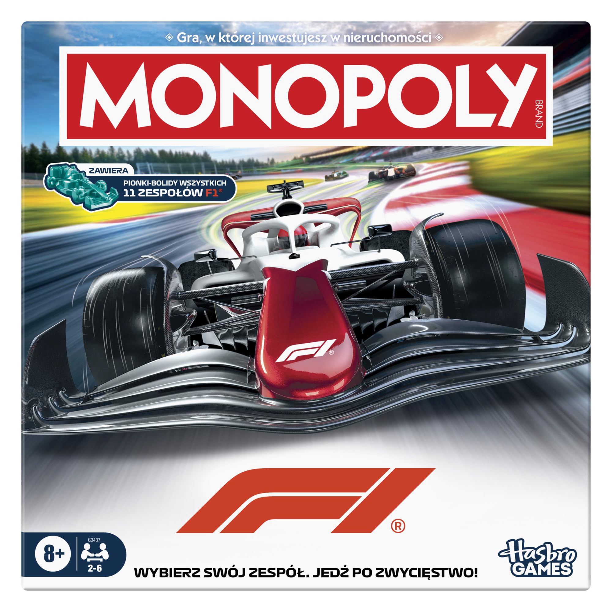 Gra planszowa Monopoly: Edycja F1 | Gra na oficjalnej licencji FORMULA 1 | Gry rodzinne dla dzieci, nastolatków i dorosłych | Dla od 2 do 6 graczy | 45 minut | Wiek: od 8 lat - wersja polska