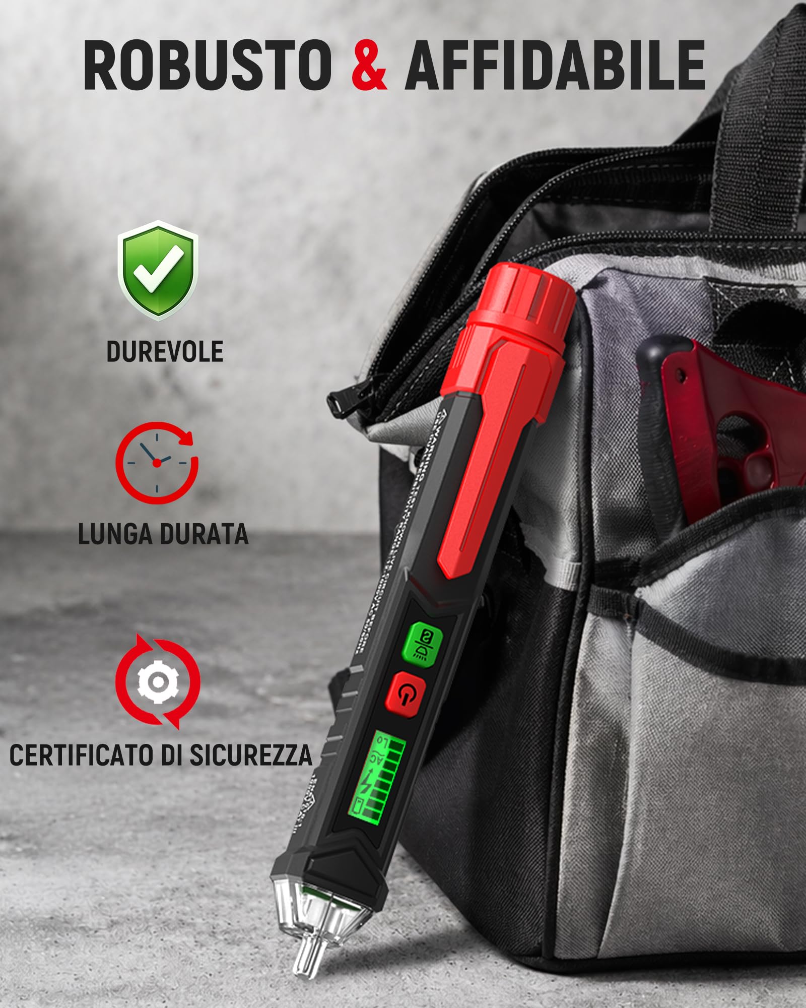 Tester di Tensione Senza Contatto, KAIWEETS Cercafase, Rilevatore di Tensione a Doppia Sensibilità 12V/48V-1000V, Display LCD, Test Filo Fase/Neutro, Torcia, Allarme Acustico
