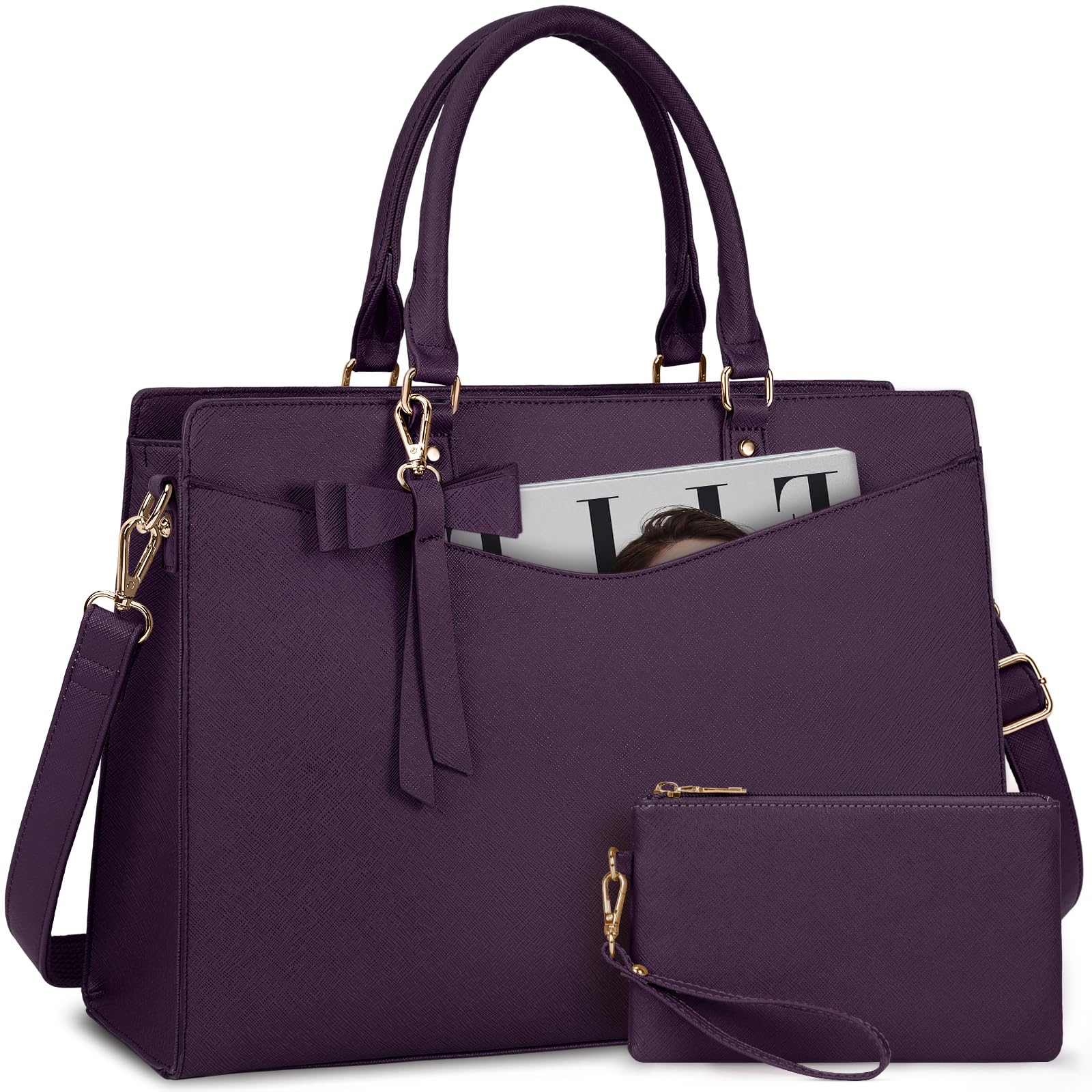 RAINSMORE Borsa da Lavoro Donna con Pochette Borsa Porta PC 15,6 Pollici Grande Borse a Mano Pelle PU Borse Messenger per Affari Ufficio Università