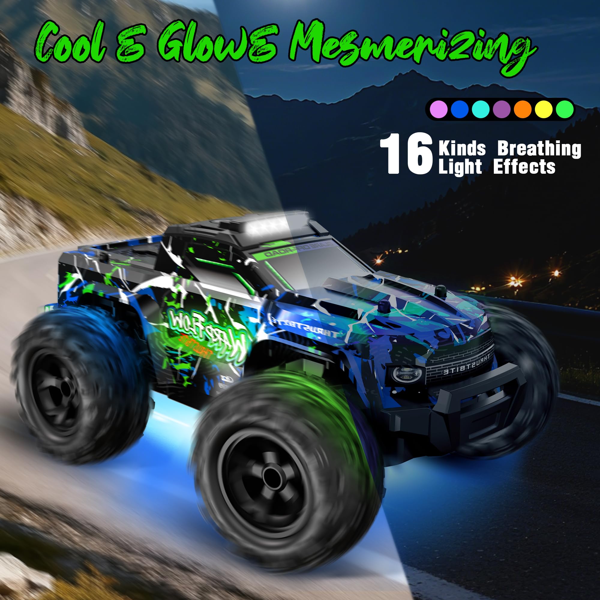 BAZADER Coche Teledirigido Coche RC - 1:18 Coches teledirigidos con Luces Led, 25 Km/H Remote Control Car con Pulverizador 2,4 GHz Todoterreno 2 Baterías Recargables 60min Play, para NiñOs Y Adultos