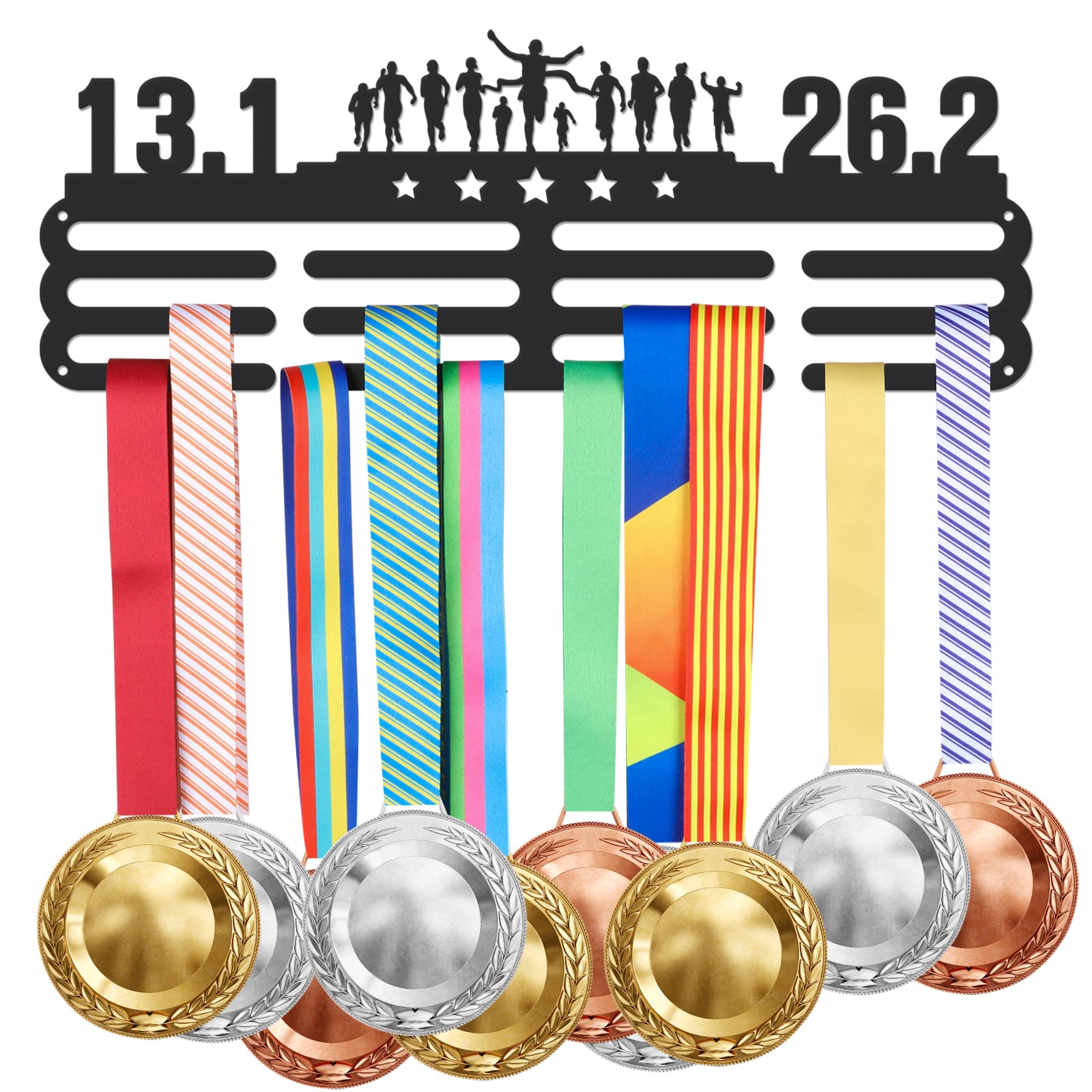 SUPERDANT Marathon Medal Hanger Display Half Marathon Medal Display Holder with 12 Lines Sturdy Steel Award Display Holders Wall Mounted Medal Display Racks for Ribbon Lanyard