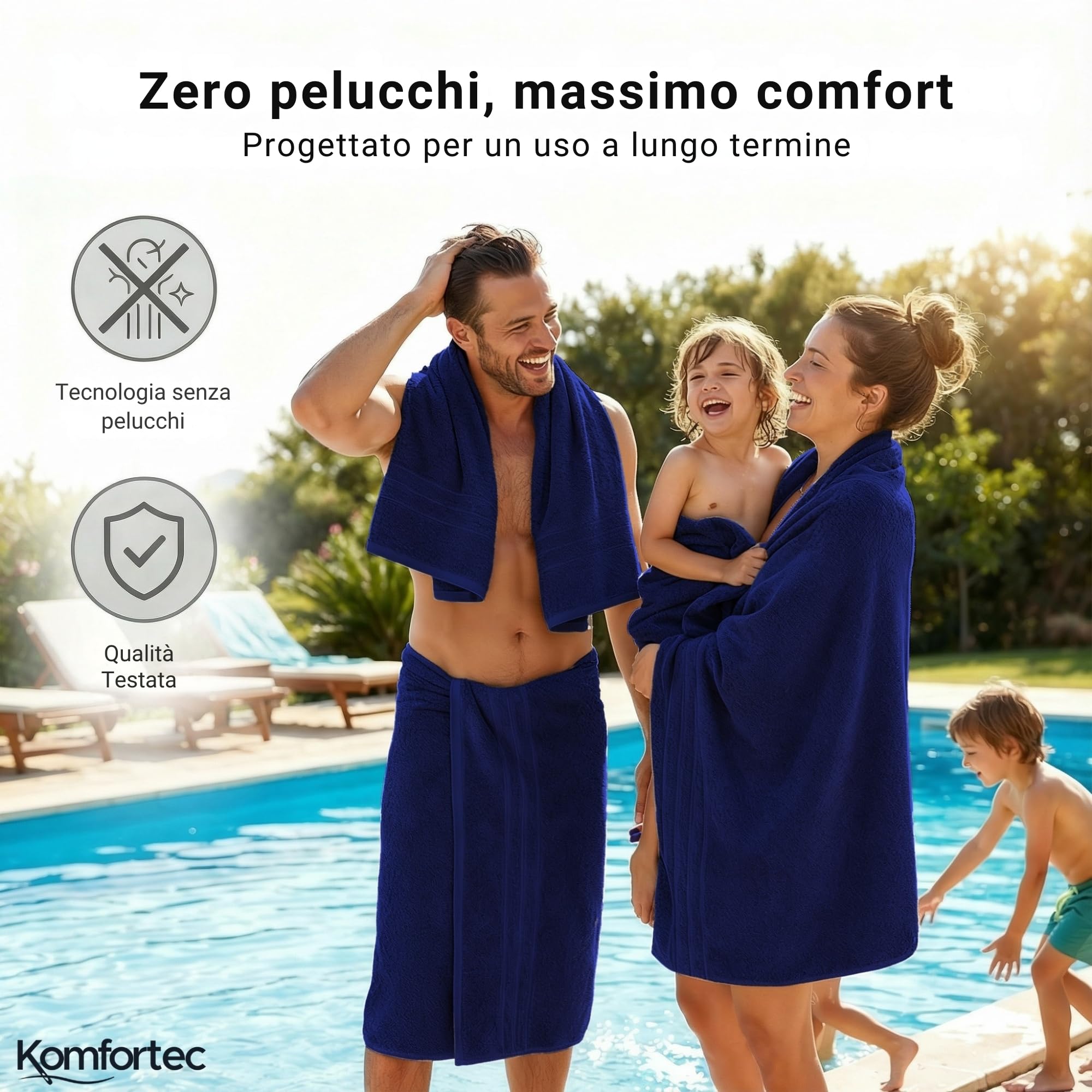 Komfortec Telo da bagno, 100 x 200 cm, in 100% cotone, misura XXL, per sauna, grande telo doccia, morbido e assorbente, blu navy