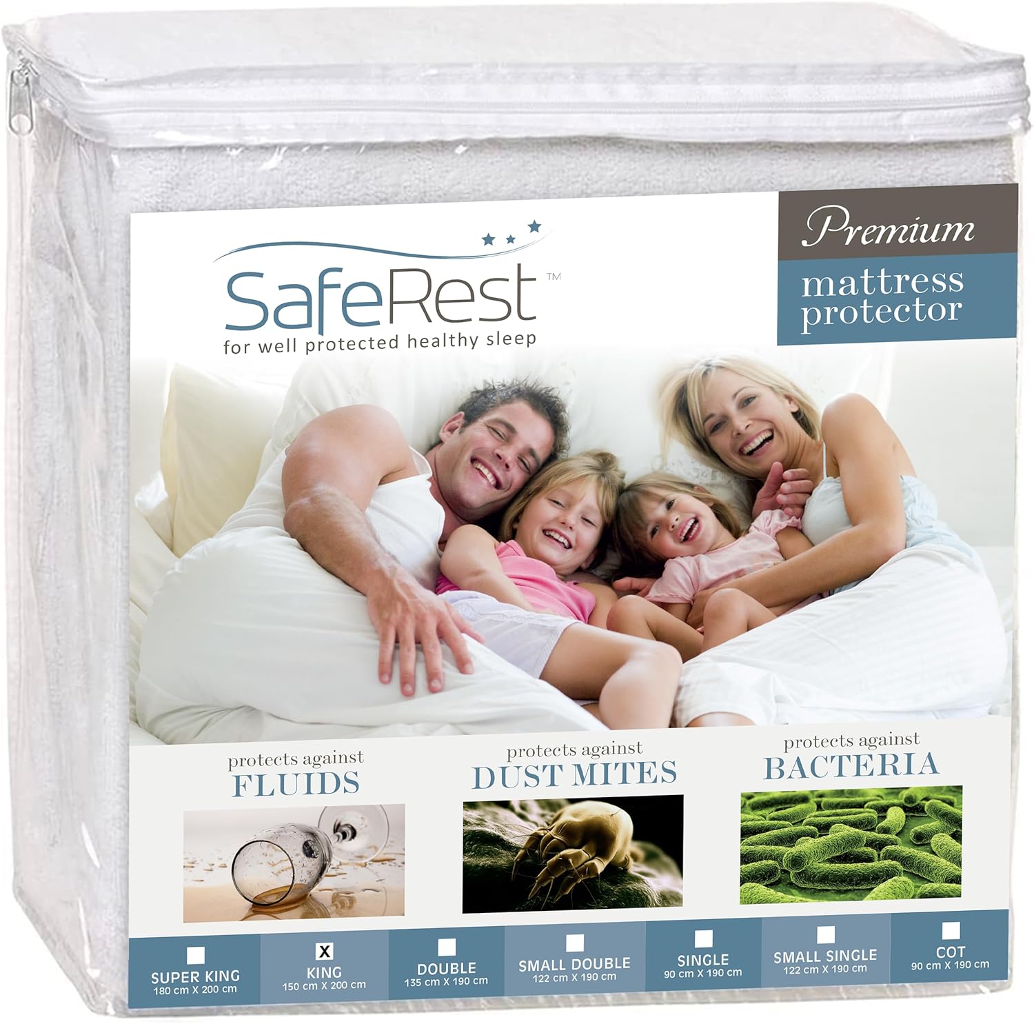 SafeRest Waterproof Mattress Protector Fitted King Size Mattress Pad