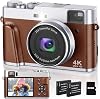 Digital Camera 4 K Camera 48 MP Anti-Shake Vlogging Photo Camera with 32GB Card 2 x 800 mAh Batteries 16 x Digital Zoom 4 K Compact Camera for Beginners