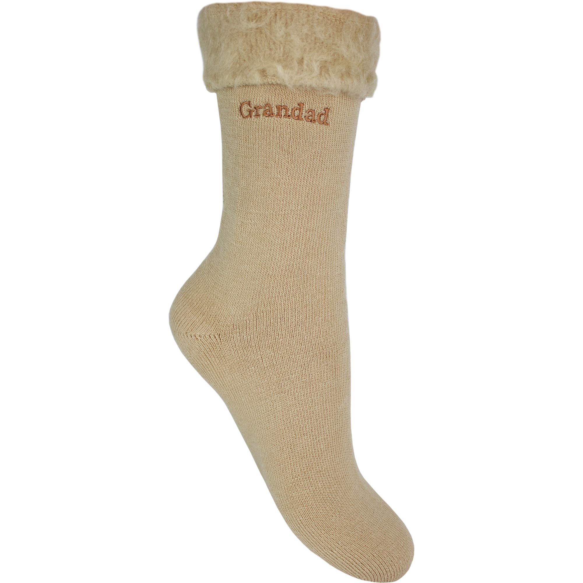 Men's Embroidered Grandad Thermal Warm Winter Bed Socks (Sand Dune)