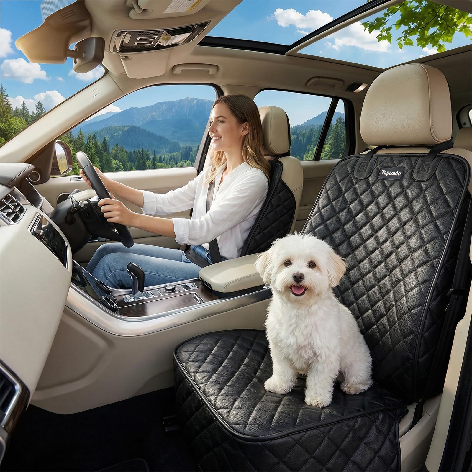 Housse de siège avant en cuir PU pour voiture, protection complète pour siège de voiture pour chien avec rabats latéraux, imperméable, antidérapante, résistante aux rayures, pour siège unique