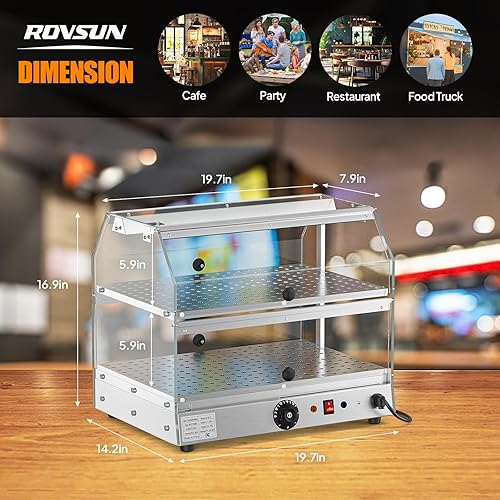 Miniatura 7 de ROVSUN Calentador de alimentos de 2 niveles, calentador de pizza, calentador de alimentos con iluminación LED, puertas delanteras y traseras, caja