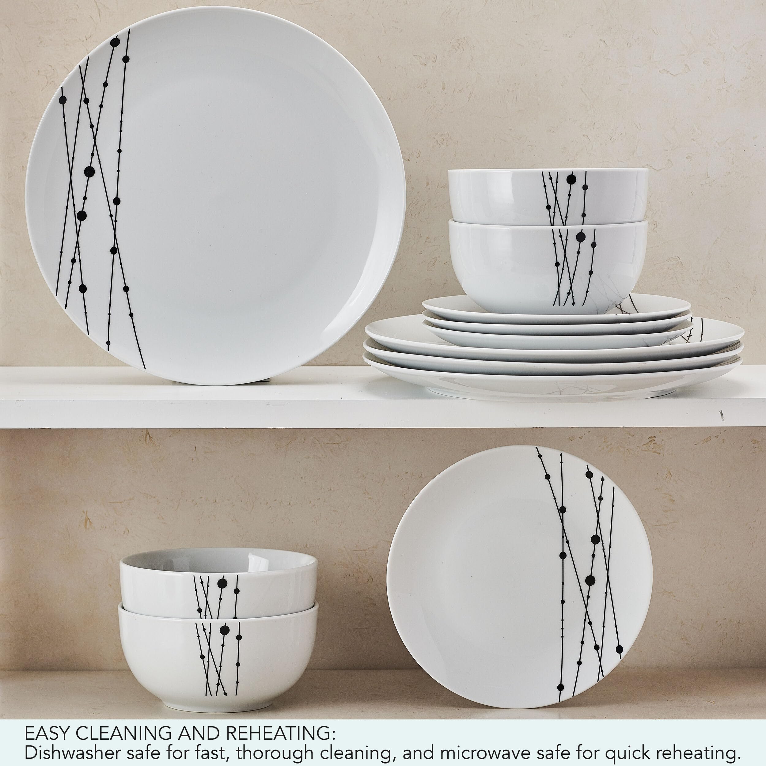 Studio Nova Linear Symphony 12 Piece Dinnerware Plate Bowl Set