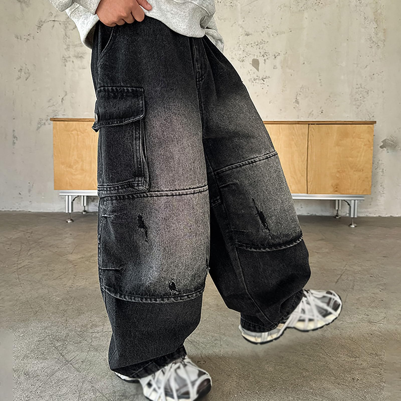 Generico Pantaloni Bambino - Jeans Cargo per Bambini Pantaloni da Lavoro Resistenti Pantaloni Lunghi Casual in Denim con Elastico in Vita Comodi Outfit per Autunno Inverno E Primavera