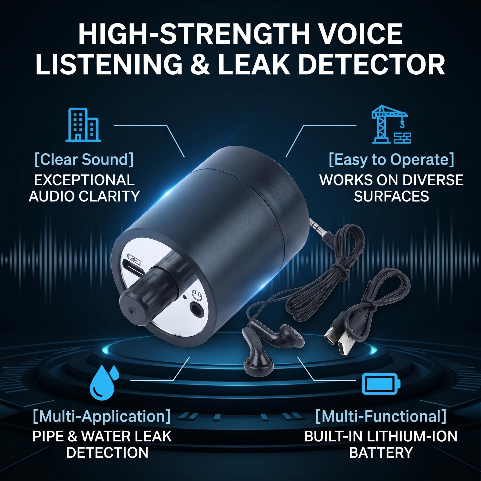 Amplificador de Sonido con micrófono de Pared, Detector de Voz de Alta Potencia, Amplificador de Auriculares para Fugas de tuberías, Agua y Aceite