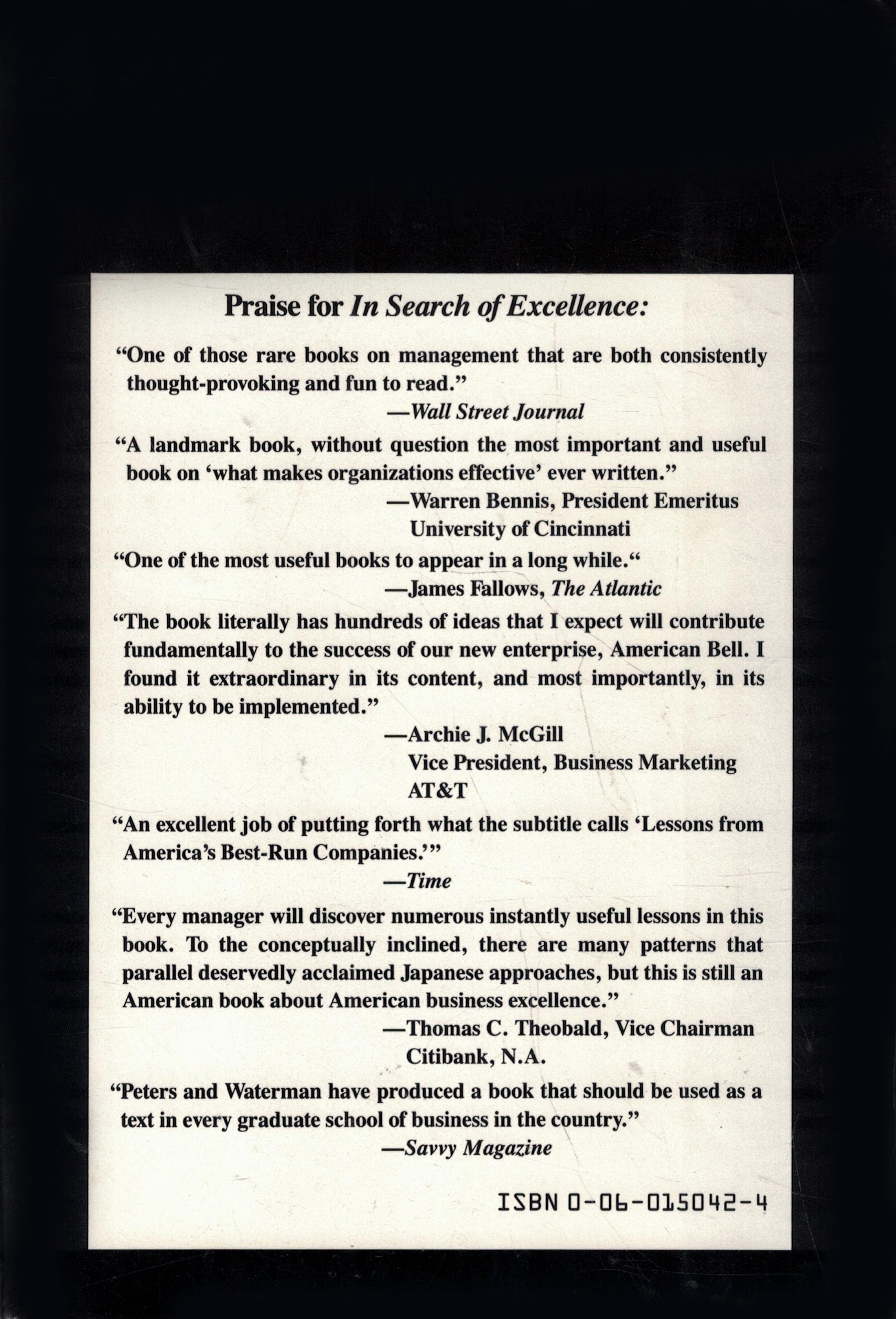 In Search of Excellence: Lessons from America's Best-Run Companies Thomas J. Peters and Robert H. Waterman - PT01