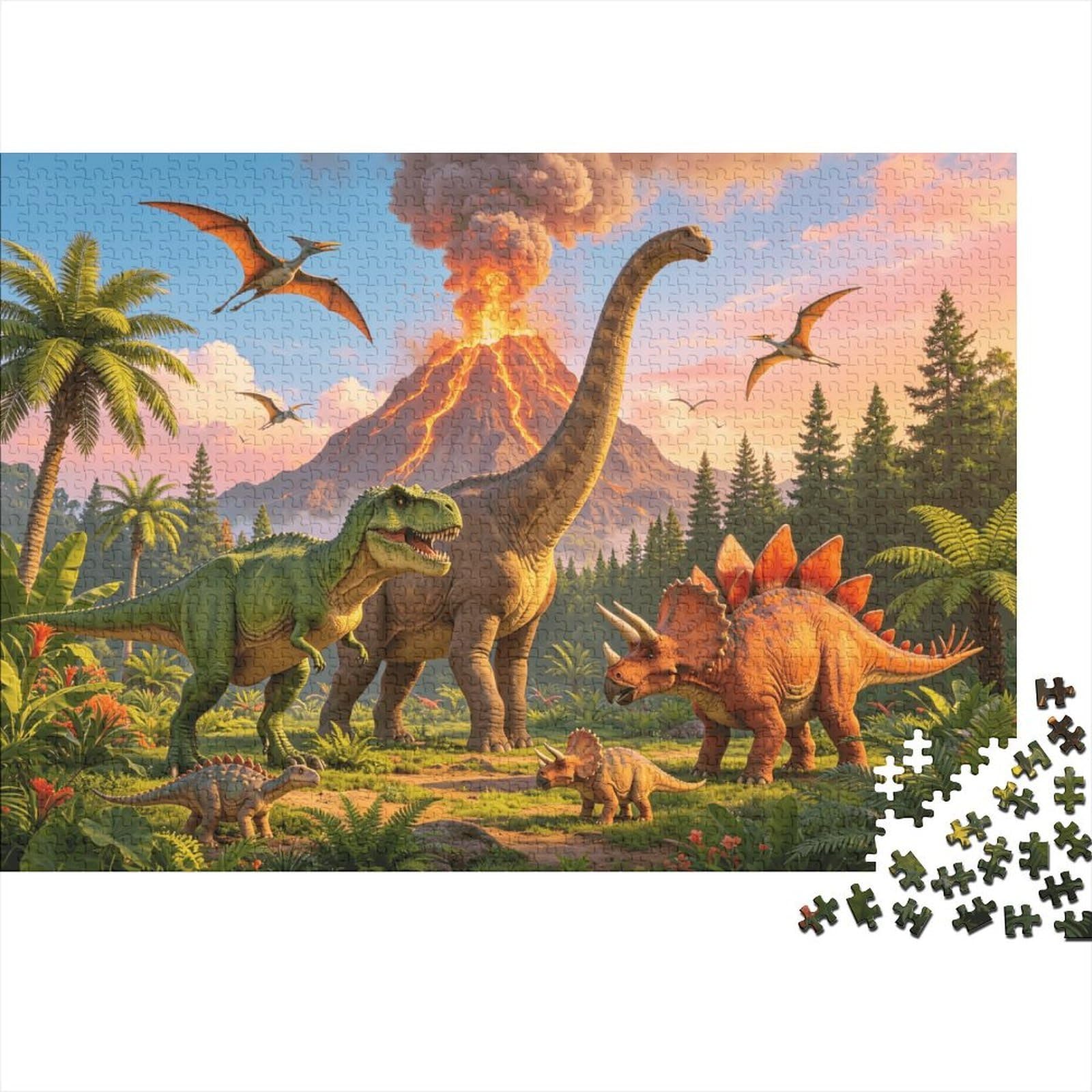Volcanic Eruption Jigsaw Puzzle 1000 Pieces Recycled Paper Dinosaur Valley Jigsaw Puzzles Educational Game Challenge Fun Family Game for Adults And Age 10 38x26cm/1000pcs