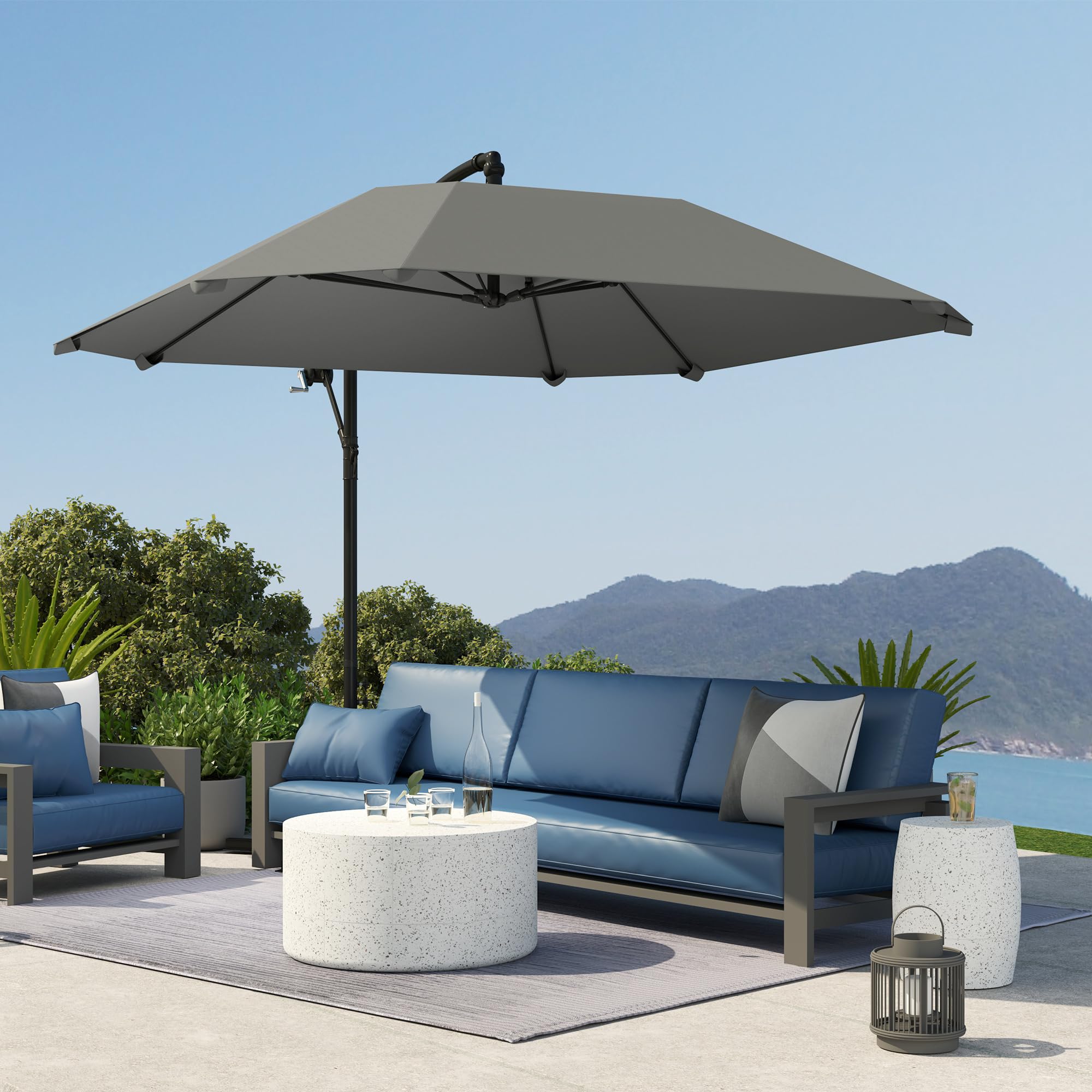 Outsunny Parasol Déporté Inclinable Base 304 x 260 x 245 cm Gris Foncé