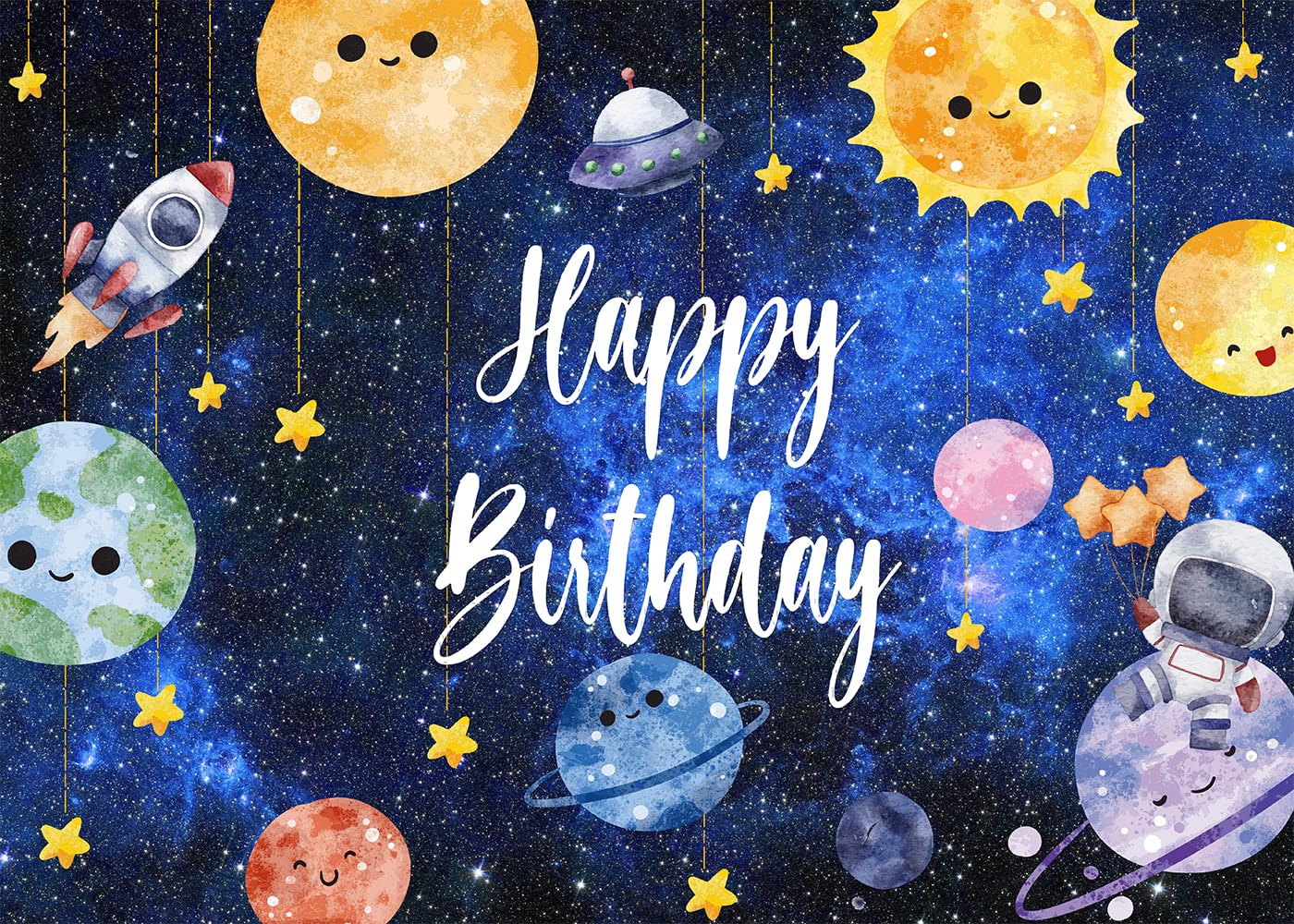 DULUDA 7x5 FT Outer Space Birthday Backdrop Astronaut Rocket Solar System Photography Background Astronaut Outer Space Birthday Party Themed