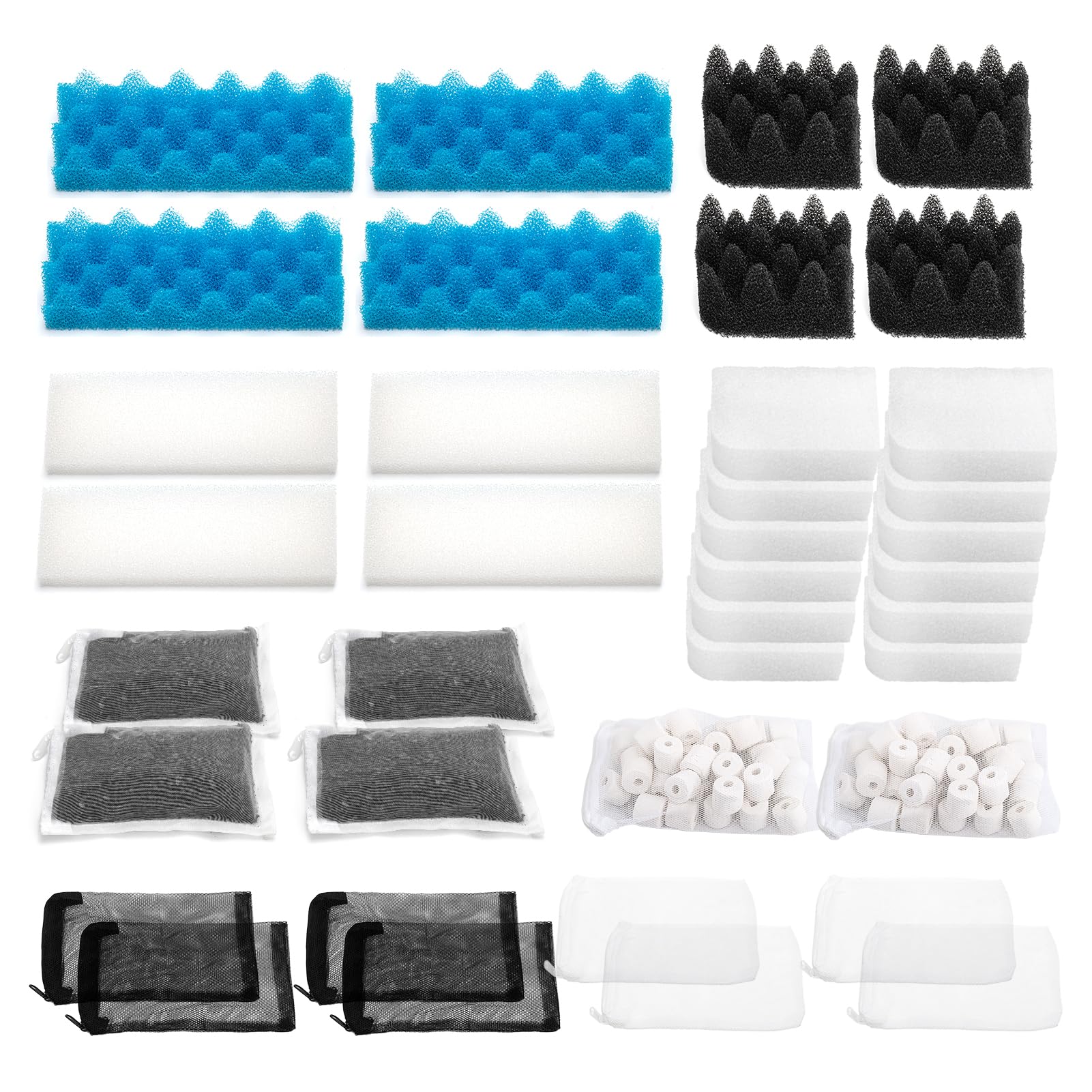 Dimakung 38 Pack Canister Filter Media Kit for Fluval 406 & 407 Aquarium Fish Tank, Including Bio Foam, Activated Carbon & Ceramic Rings, 2 Sets Filter Bio Media Maintenance Bundle