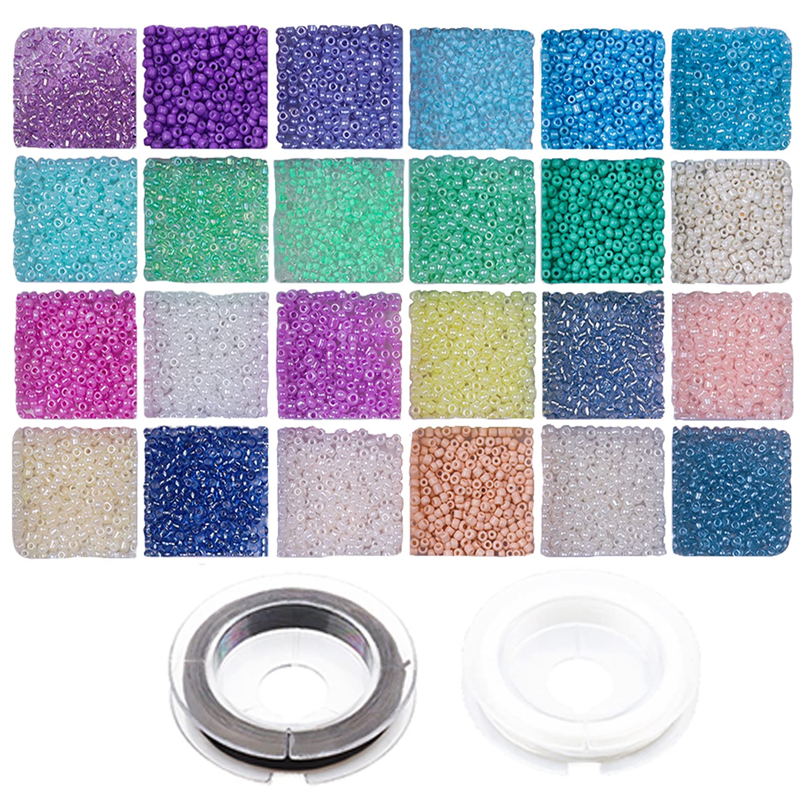 Yholin7200pcs Glass Seed Beads 2mm Small Craft Beads 12/0 Mini Beads for Bracelet Necklaces Crafting Jewelry Making, with Elastic String