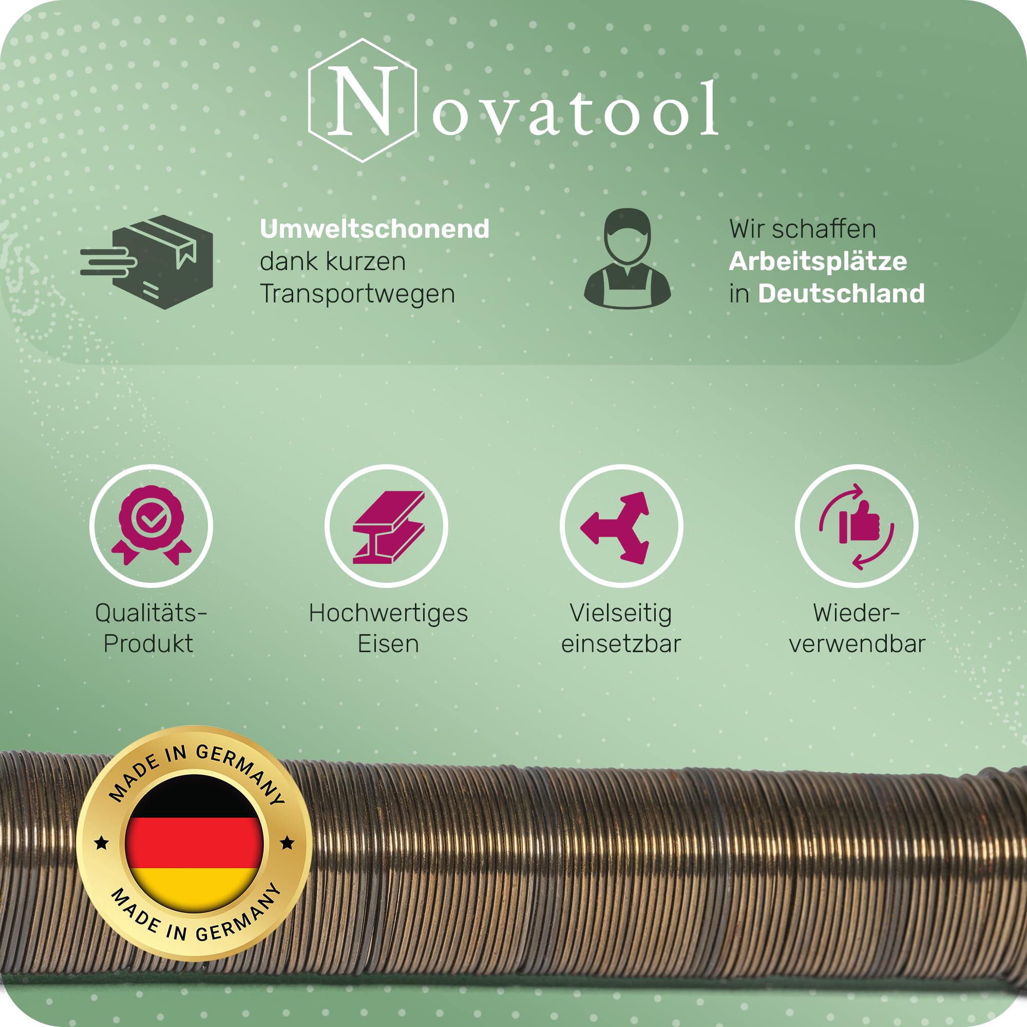 Novatool 50 x drut owijany I rozgrzany I 0,65 mm I drut do majsterkowania I drut do majsterkowania drut do majsterkowania drut do kwiatów drut do wiązania drut giętki drut skręcany ze stali nierdzewnej igły do kwiatów