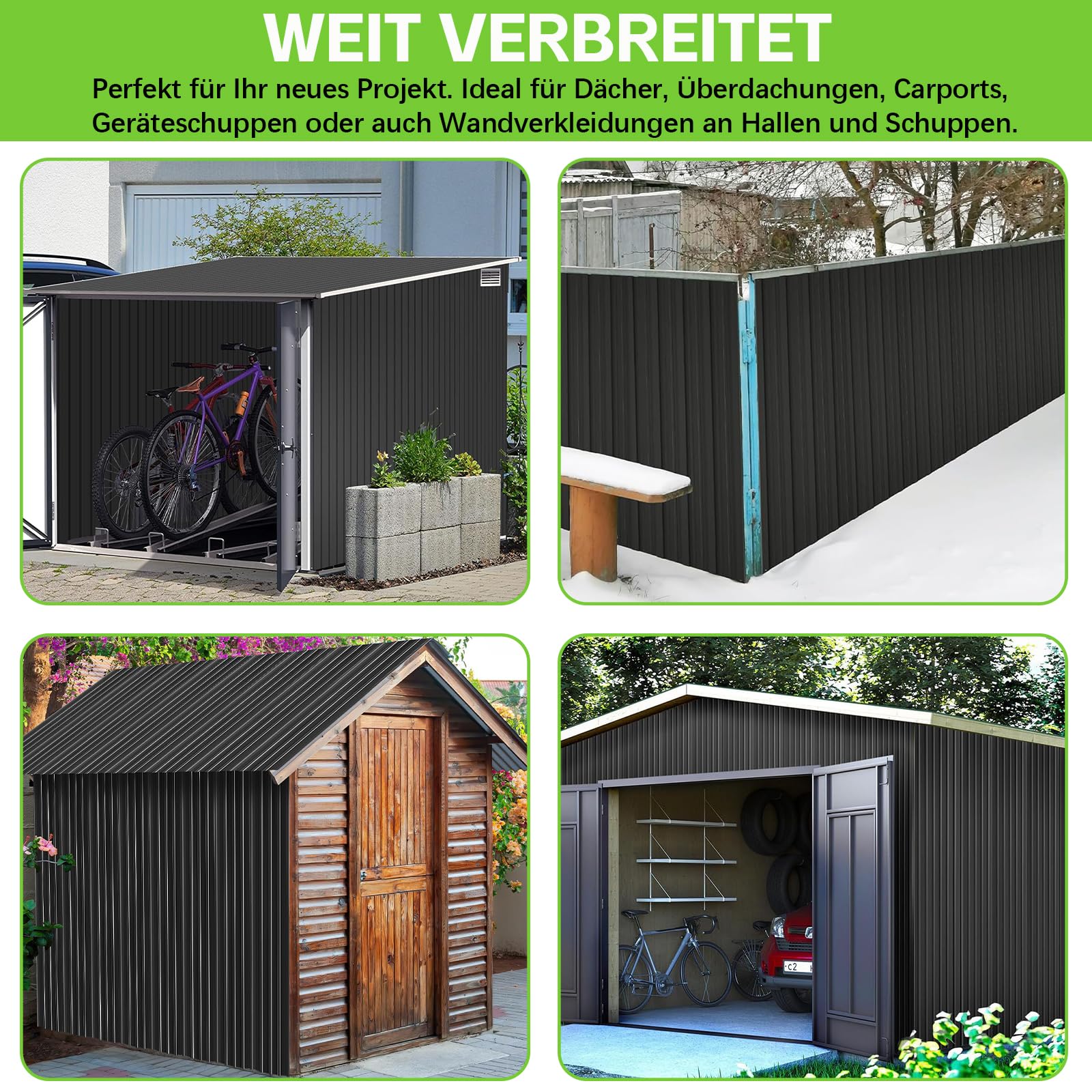 Warmfay® Profilblech Trapezblech 24er Set, 115×45 cm (12,42 m²), Wetterfest Rostresistent Verzinkte Wellblech Dachplatten mit 400 Schrauben, Schwarz Metall Dachblech für Carport, Garage, Gerätehaus