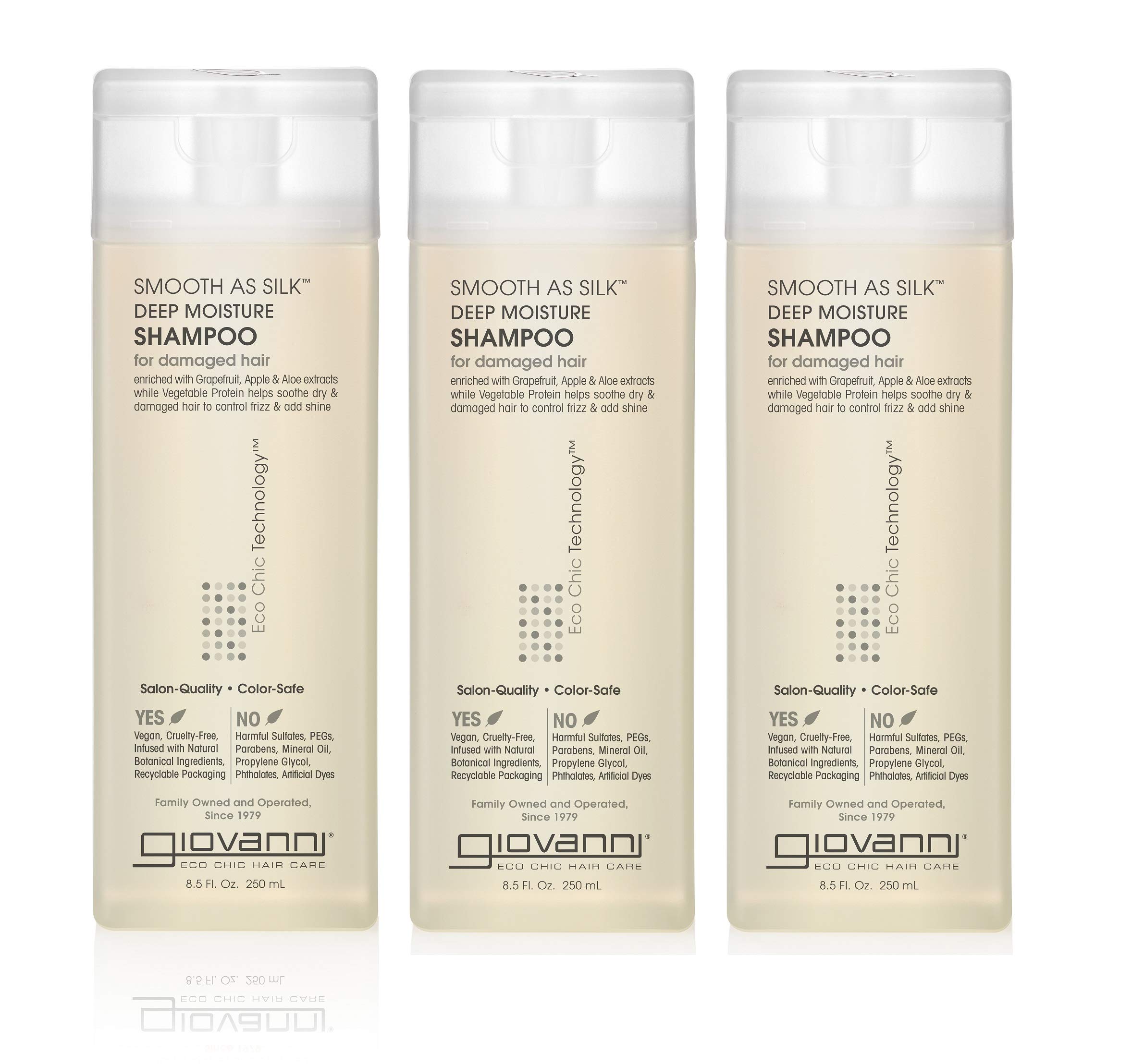GiovanniEco Chic Smooth as Silk Deep Moisture Shampoo - Apple + Aloe Extracts, Calms Frizz, Detangles, Wash & Go, Lauryl & Laureth Sulfate Free, Paraben Free, Color Safe - 8.5 oz (Pack of 3)