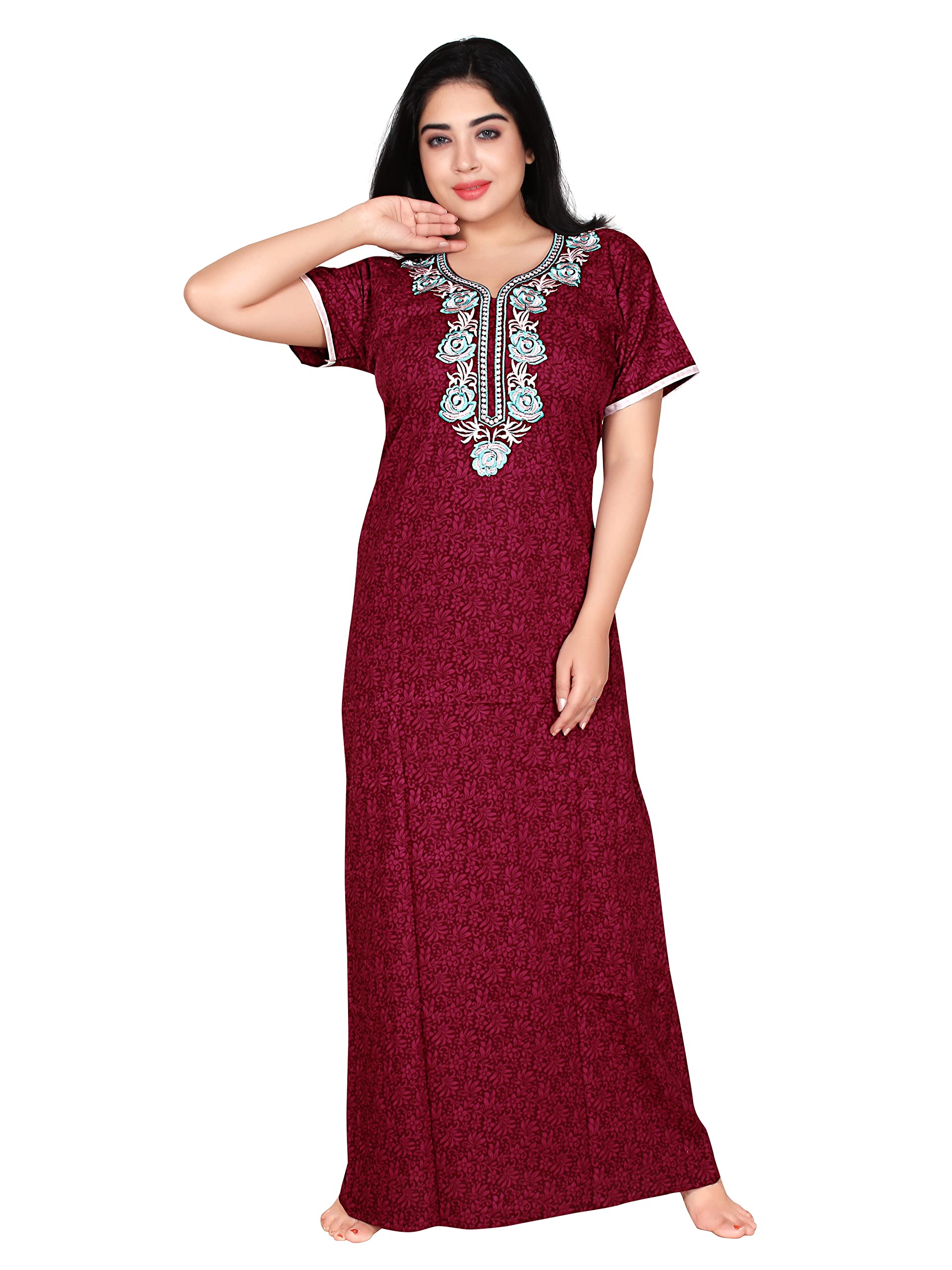 bon amiee Full-Length Nighty for Women Nighty Long Maxi Sleepwear Nightgown for Women's or Ladies with Stylish Button or Zipper (Free Size, Pink)-picture-10