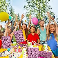 Vista 4 de Whaline 16 bolsas de regalo con estampado de leopardo con asas, bolsas de papel de estraza con estampado de leopardo rosa, bolsas de regalo