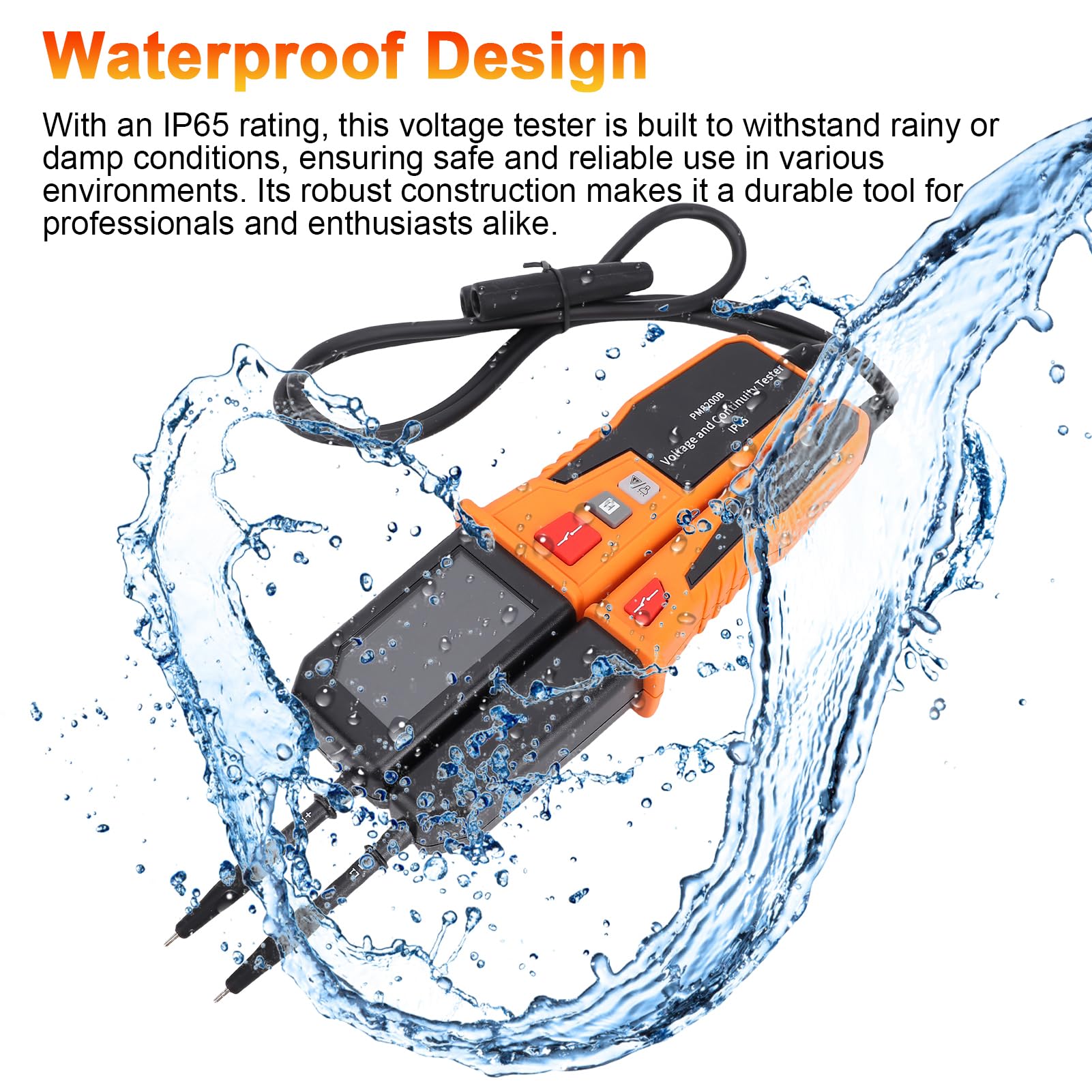 Ochrona CAT IV 600 V - Cyfrowy tester napięcia i ciągłości dla 12 V do 1000 V AC i 12 V do 1500 V DC - Tester obwodów o stopniu ochrony IP65 z testem RCD i wykrywaniem kolejności