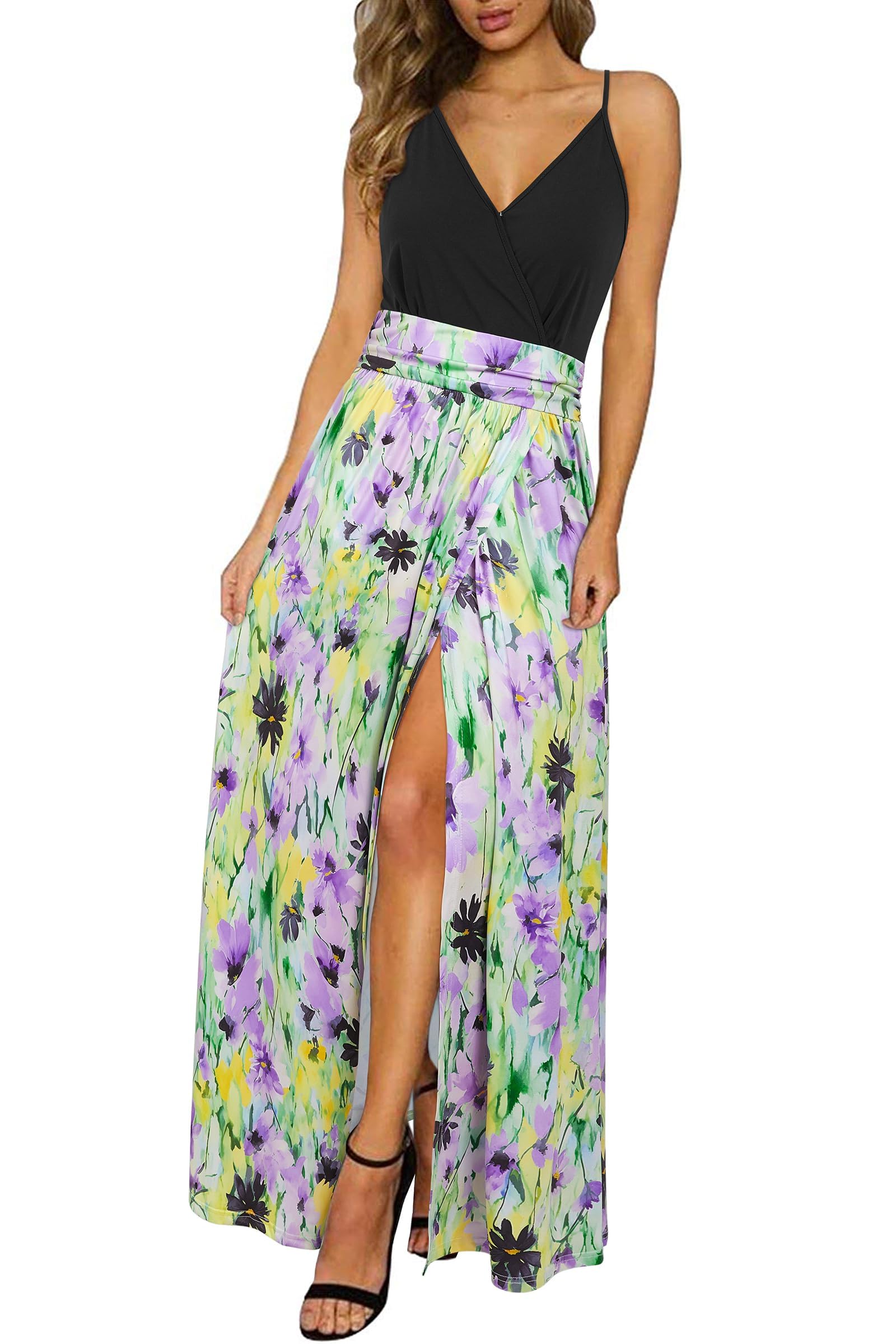 Newshows Women's 2026 Lightweight Summer Wedding Guest Beach Vacation Casual V Neck Split Flowy Maxi Dress
