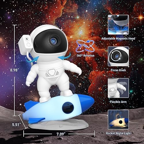 Vista 5 de Proyector de estrellas, 13 escenas cósmicas HD, planetario, astronauta, galaxia, proyector de luz nocturna para dormitorio, proyector de luz