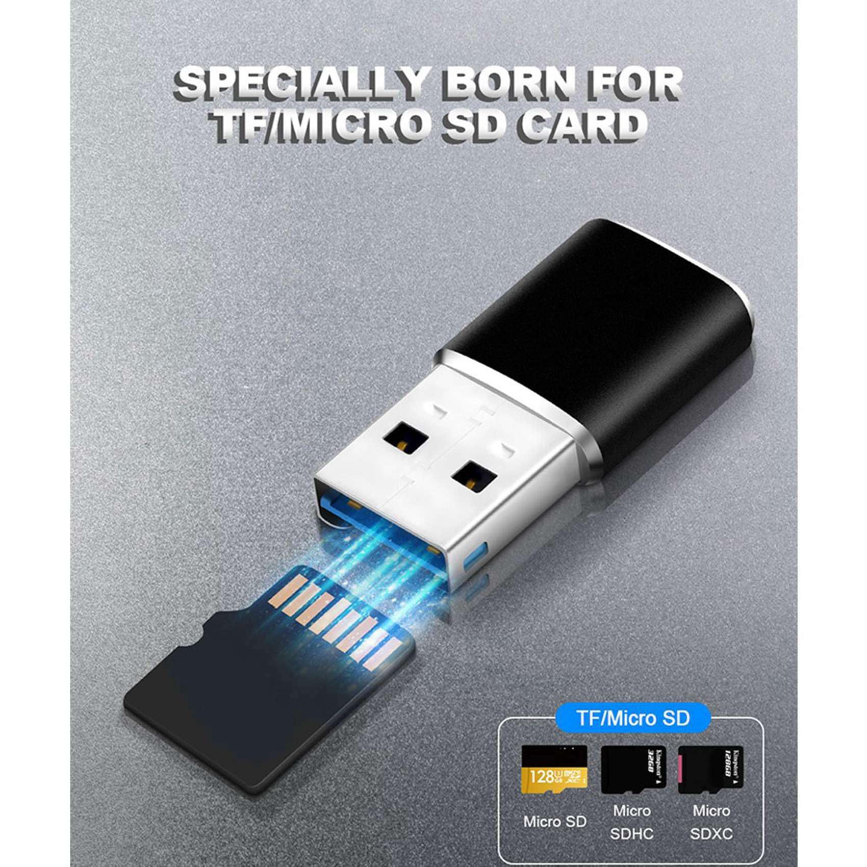 10 mini USB 3.0 in alluminio, lettore di schede di memoria, adattatore per micro schede/lettore di schede TF