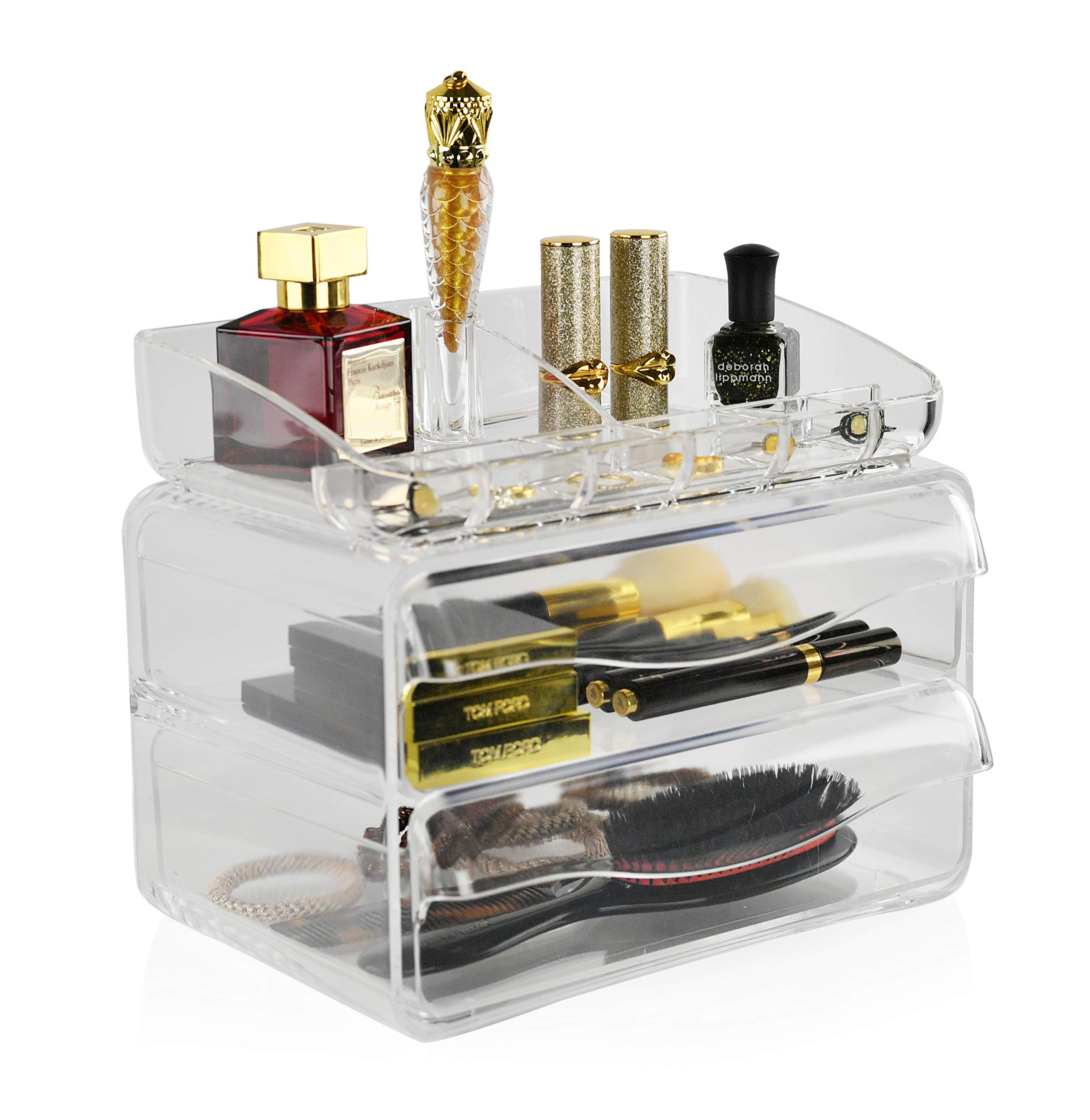 ARAD Organizer in acrilico a 2 cassetti per forniture da ufficio o trucco e cosmetici