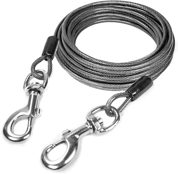 Mighty Paw Heavy Duty Dog Tie Out Cable - Come In 2 Thicknesses - Perfect For Large & Small Dog - Provides Off-Leash Feel With Total Control - Strong Braided Steel Cable For Durability - Wea