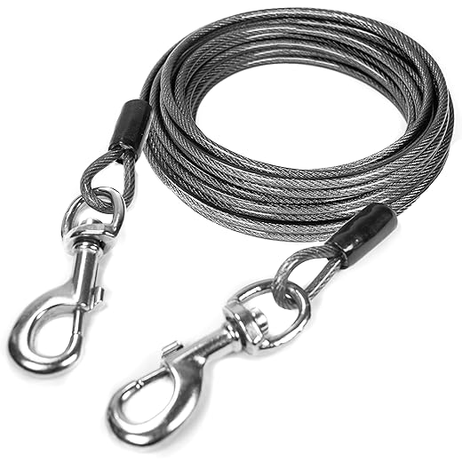 Mighty Paw Cable Tie Out for Dogs | 30’ Braided Steel Black Tieout. Chew Proof Lead for All Sized Pets. Great for Yard, Camping, and Outdoors. an Off-Leash Feel with Total Control (1/8", Up to 60lbs)