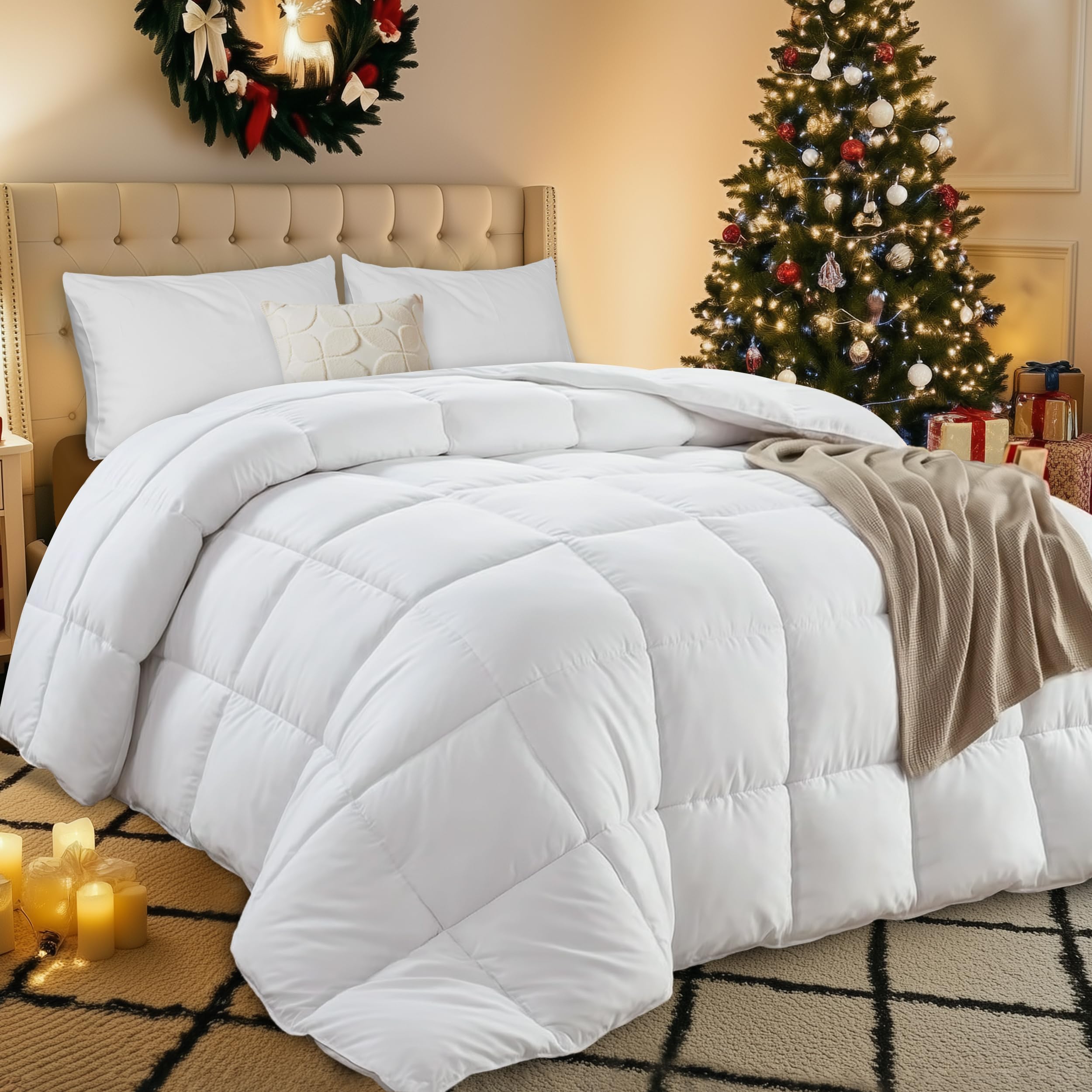 Utopia Bedding Comforter Duvet Insert - Quilted Comforter with Corner Tabs - Hypoallergenic, Box Stitched Down Alternative Comforter (Queen, White)