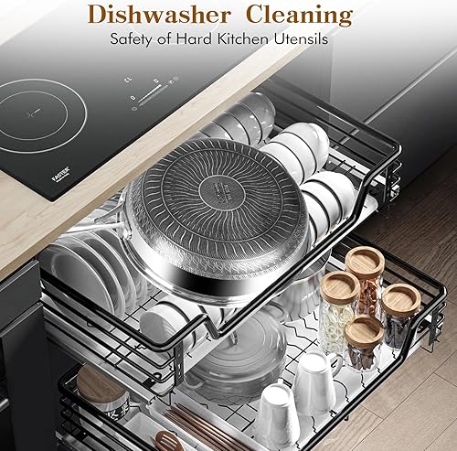 Miniatura 5 de MDHAND Sartén antiadherente de 12 pulgadas, sartén de acero inoxidable de alta calidad con mango que se mantiene fresco, sin revestimiento, apto