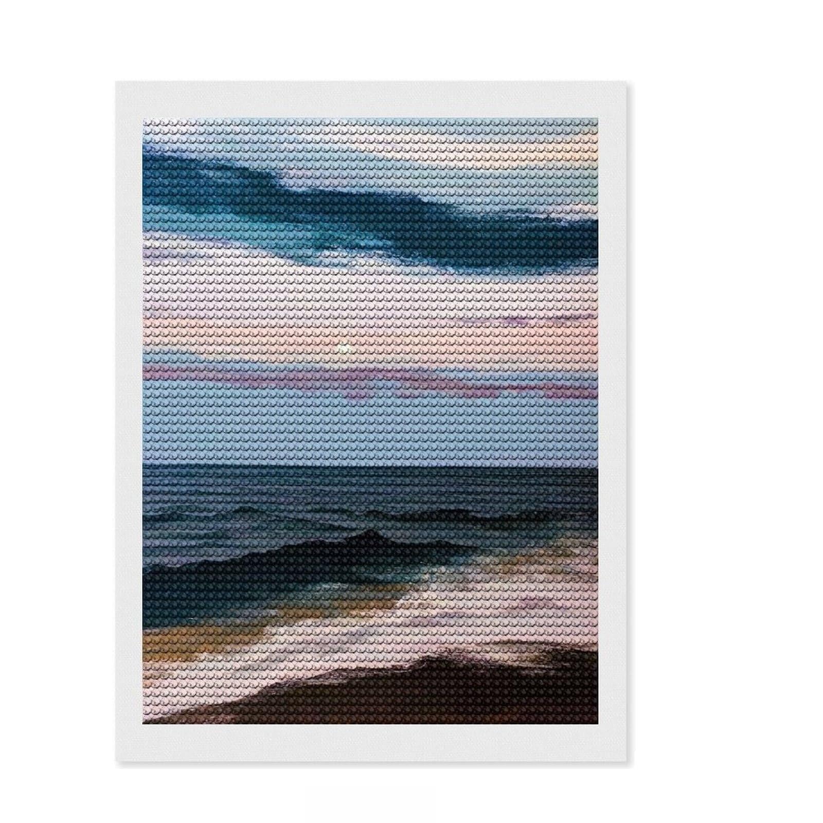 Junmoney Ocean View Diamond Art Kit 12"x16", Fun Craft Experience, Finish and Display, Office Decor, for Craft Lovers, Printed Canvas