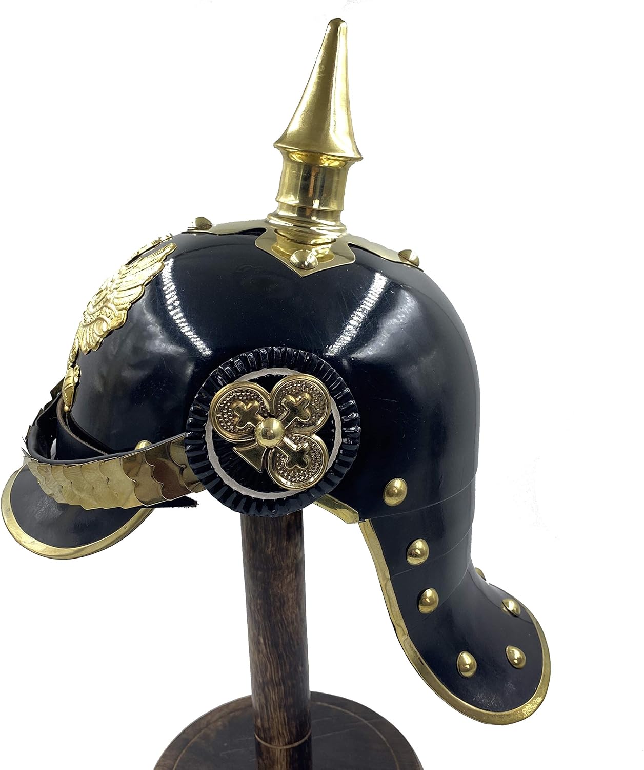 AnNafi® WWI & WWII German Prussian Pickelhaube Helmet Brass Accents Imperial Officer Spike Helmet Pickelhauben Helmets Wearable | Medieval Costumes Helm Armor SCA LARP Replica Costume